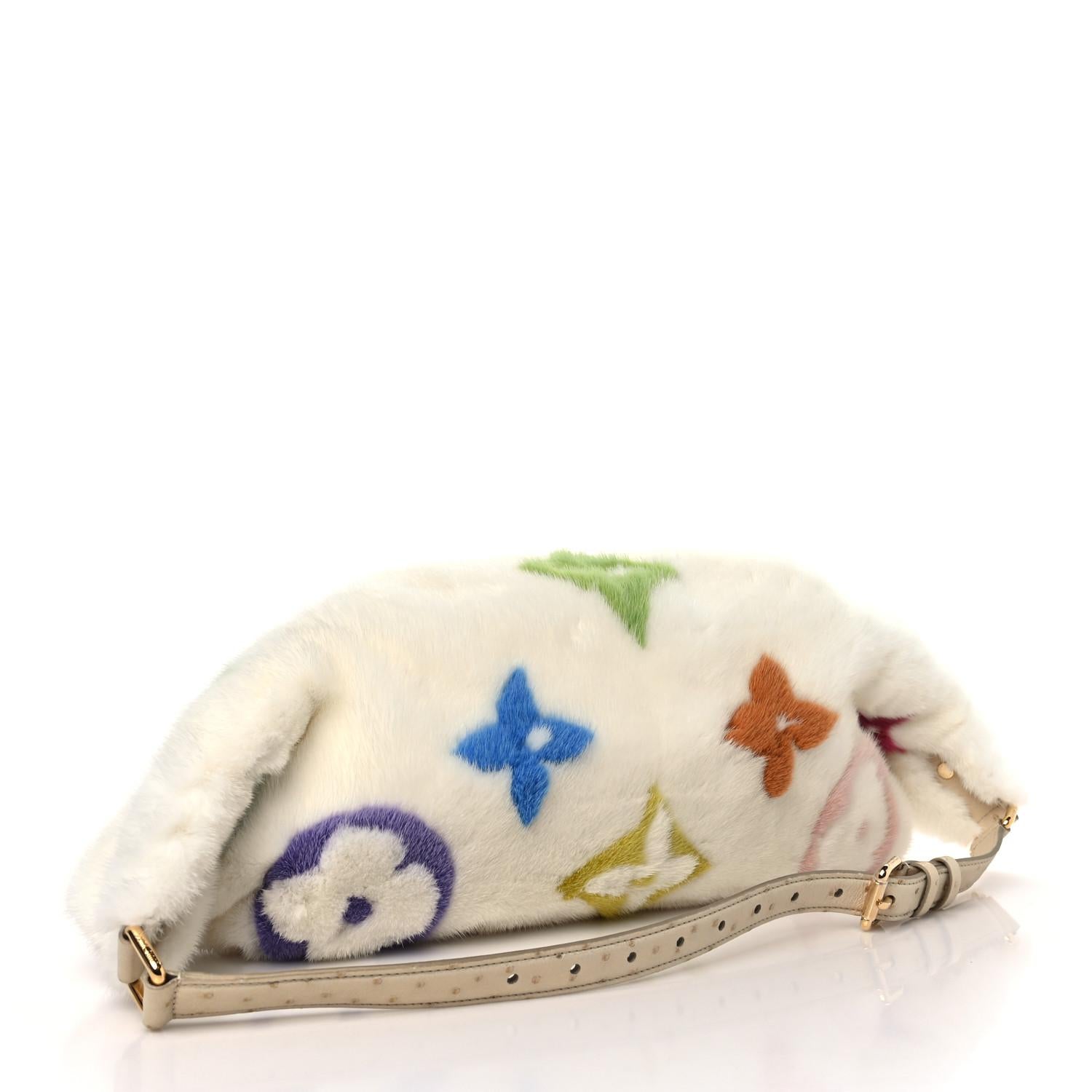 Beige Louis Vuitton x Takashi Murakami Mink Ostrich Monogram Multicolor Bum Bag