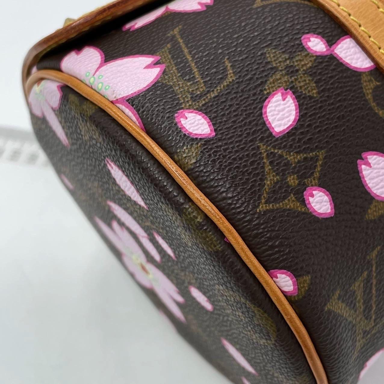 Louis Vuitton x Takashi Murakami Papillon 28 Cherry Blossom Monogram Handbag In Good Condition In AUBERVILLIERS, FR