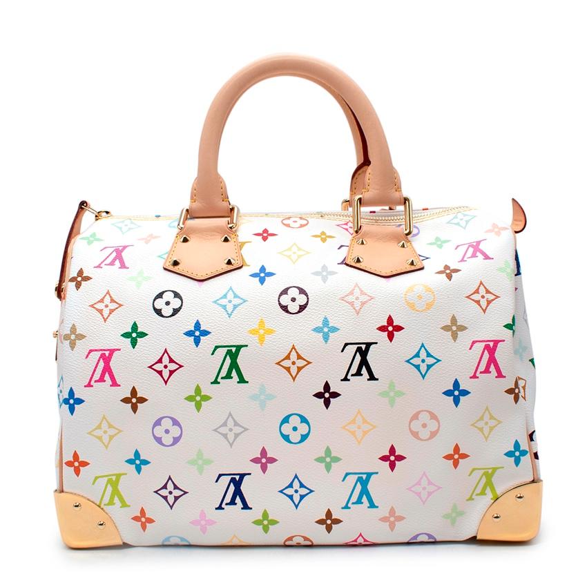 Louis Vuitton x Takashi Murakami Speedy 30 Leather Bag
 
 
 
 - Limited edition collaboration between the French Maison and Japanese artist Takashi Murakami
 
 - Cult piece of fashion history
 
 - Multicolour LV monogram on white leather with