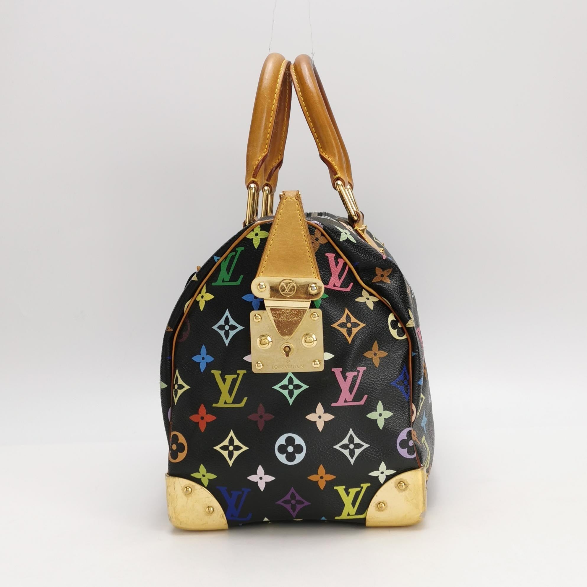 Louis Vuitton x Takashi Murakami Speedy 30 Lock Black Multicolor In Good Condition In AUBERVILLIERS, FR