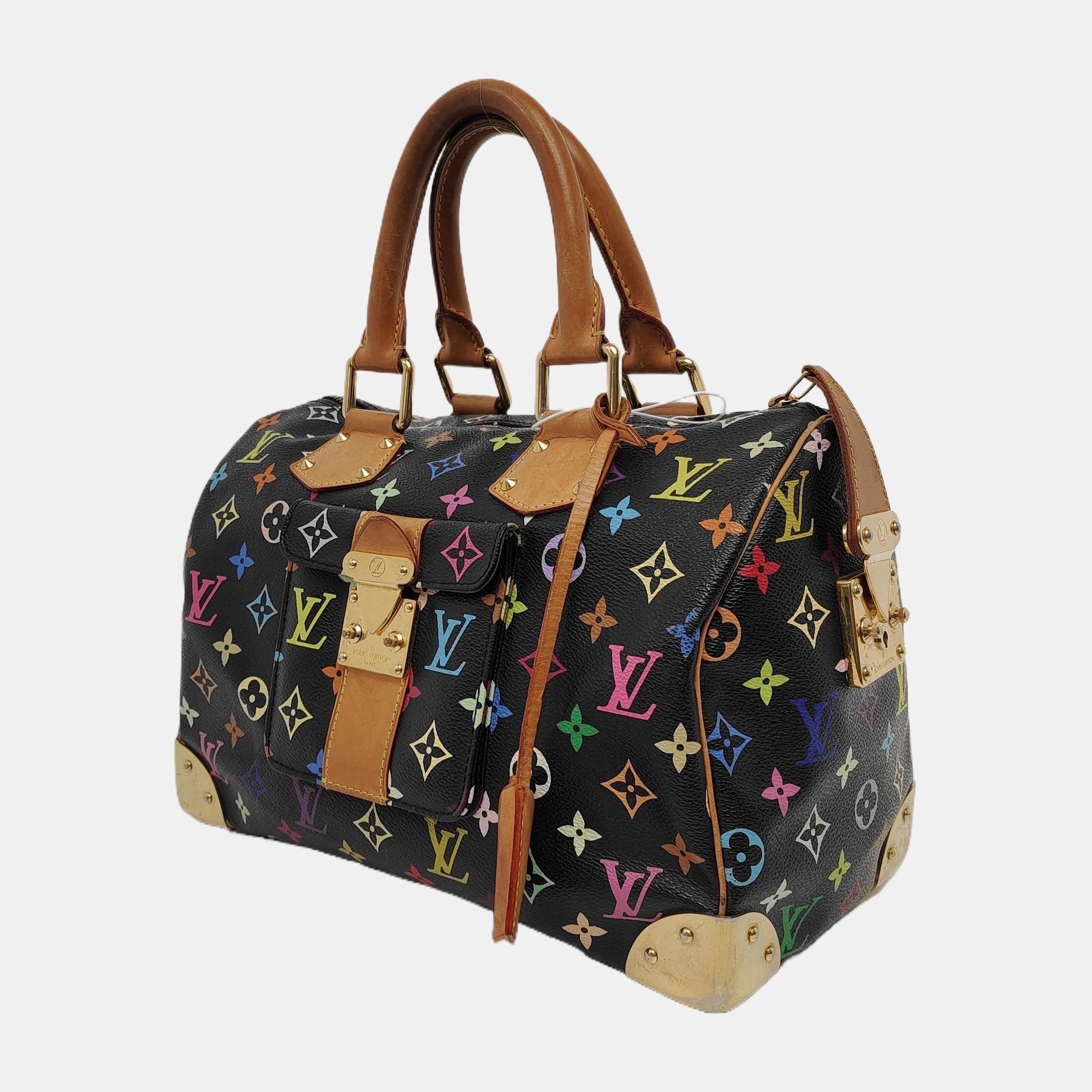 Louis Vuitton x Takashi Murakami Speedy 30 Lock Black Multicolor In Fair Condition In AUBERVILLIERS, FR