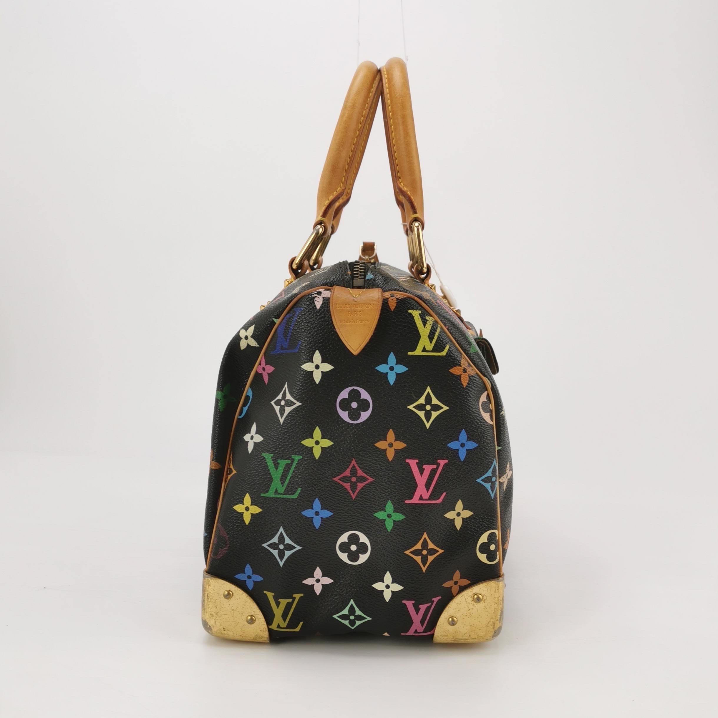 Noir Louis Vuitton x Takashi Murakami Speedy 30 Lock Black Multicolor en vente