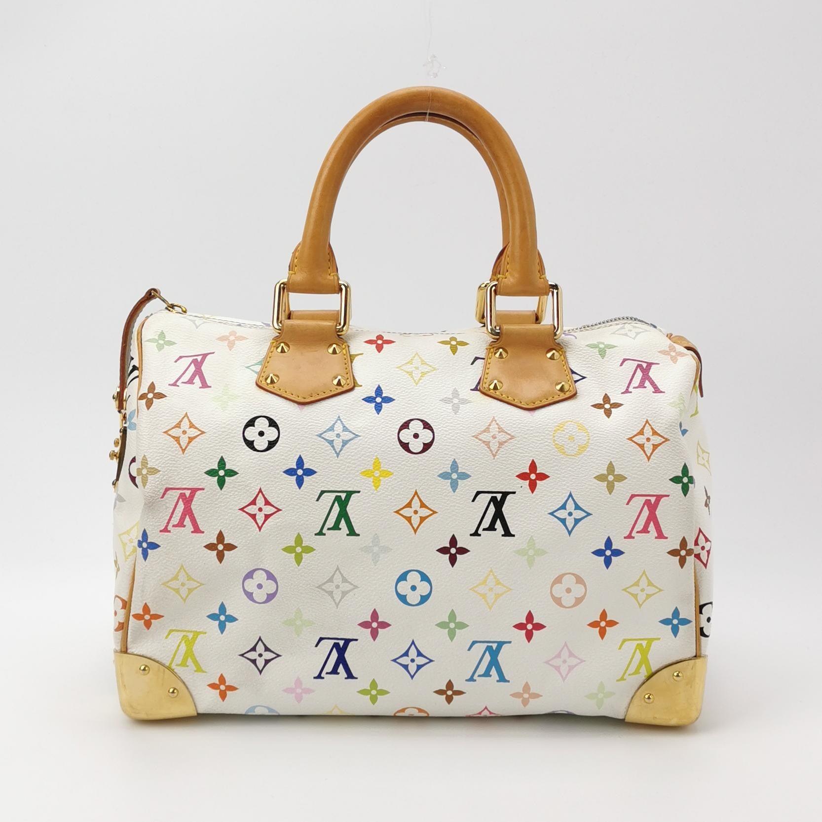 Louis Vuitton x Takashi Murakami Speedy 30 Lock White Multicolor In Good Condition For Sale In AUBERVILLIERS, FR