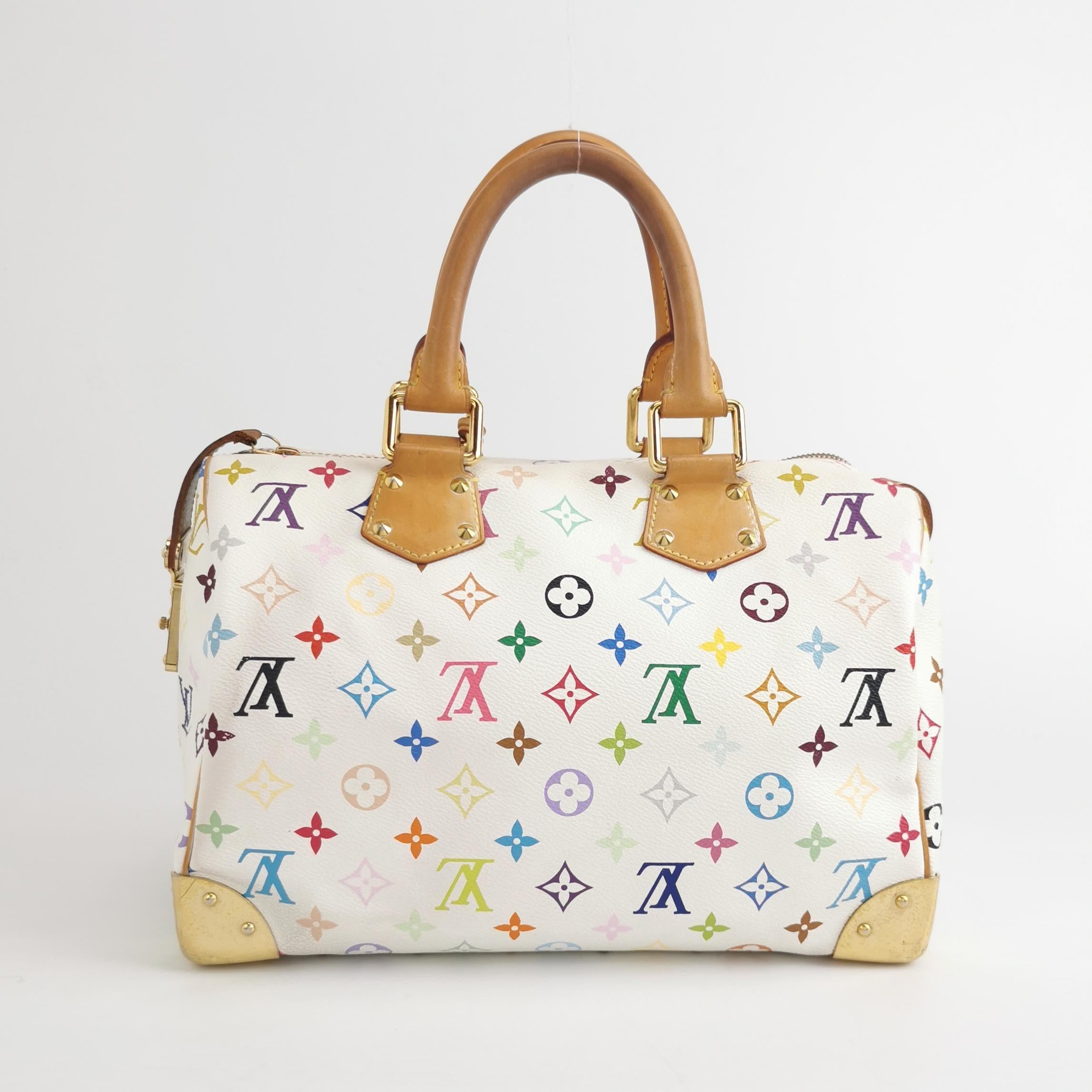 Louis Vuitton x Takashi Murakami Speedy 30 Lock White Multicolor In Good Condition In AUBERVILLIERS, FR