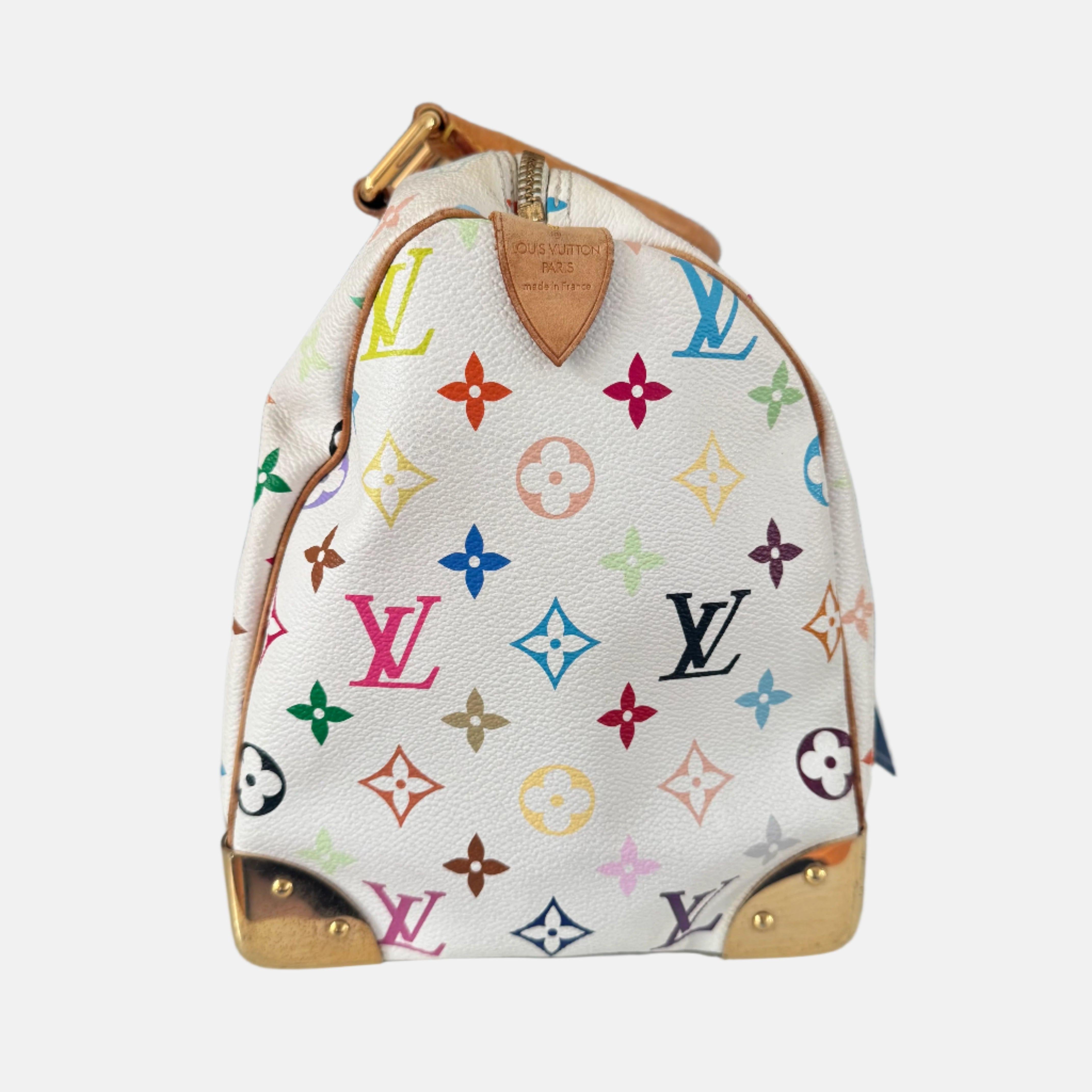 Gray Louis Vuitton x Takashi Murakami Speedy 30 Lock White Multicolor