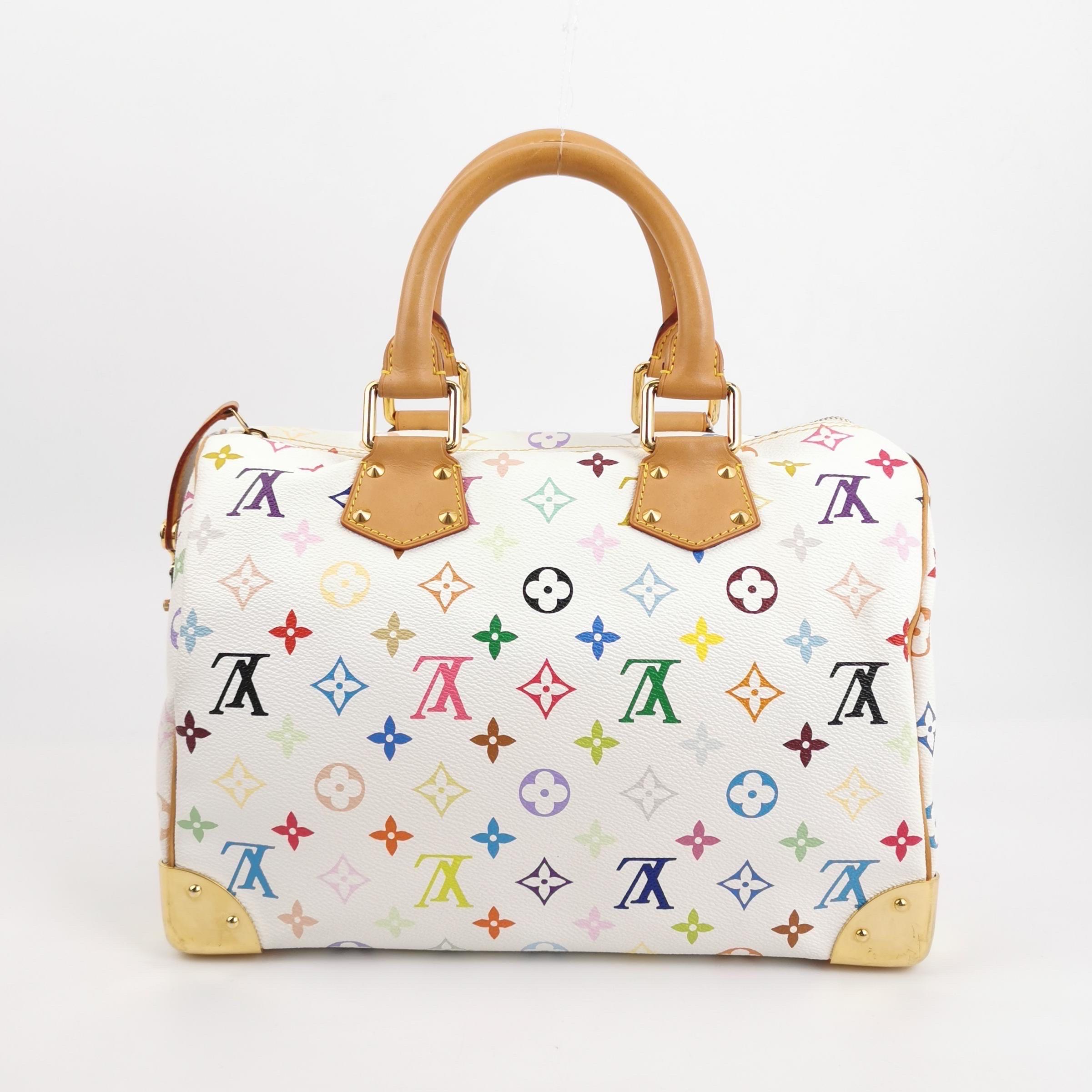 Louis Vuitton x Takashi Murakami Speedy 30 Lock White Multicolor In Good Condition In AUBERVILLIERS, FR