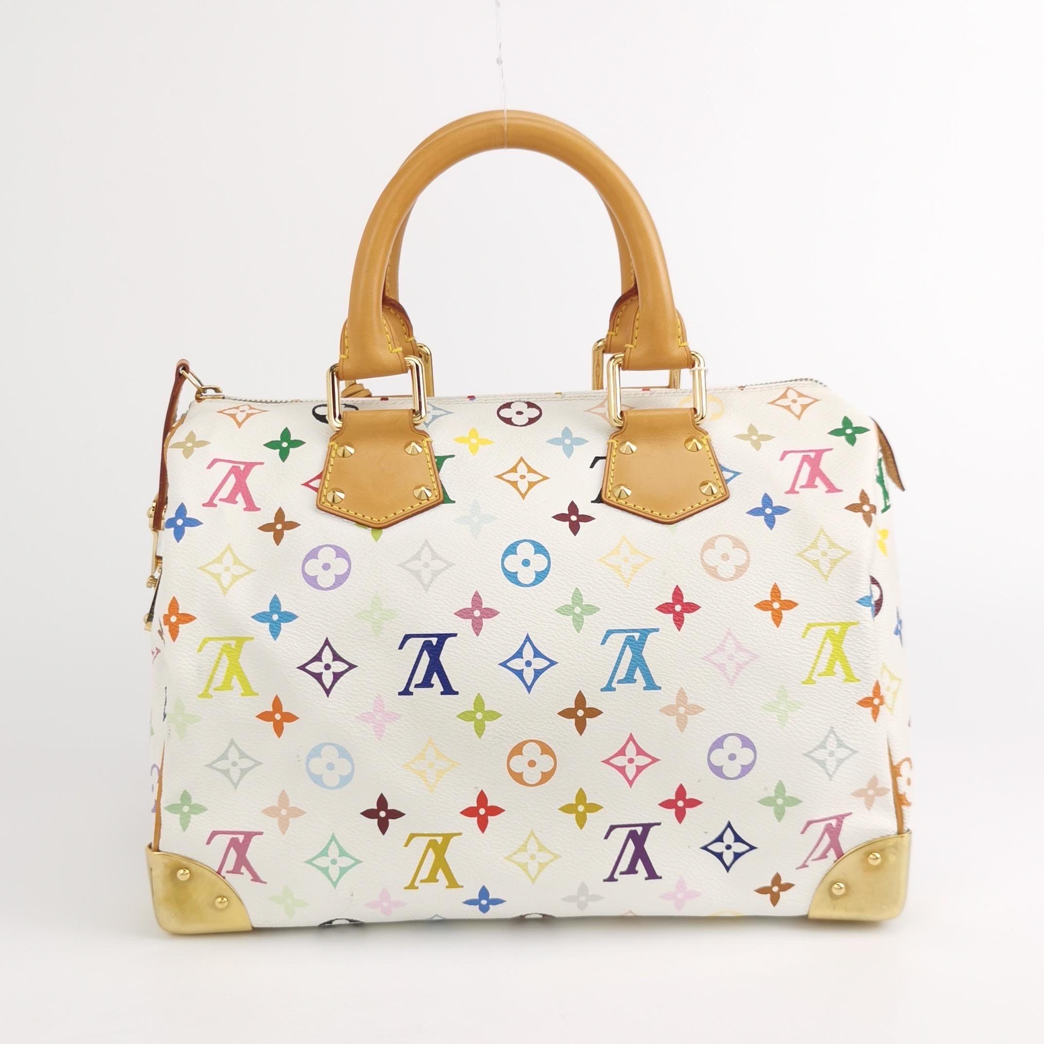 Louis Vuitton x Takashi Murakami Speedy 30 Lock Blanco Multicolor en Bueno Estado en AUBERVILLIERS, FR