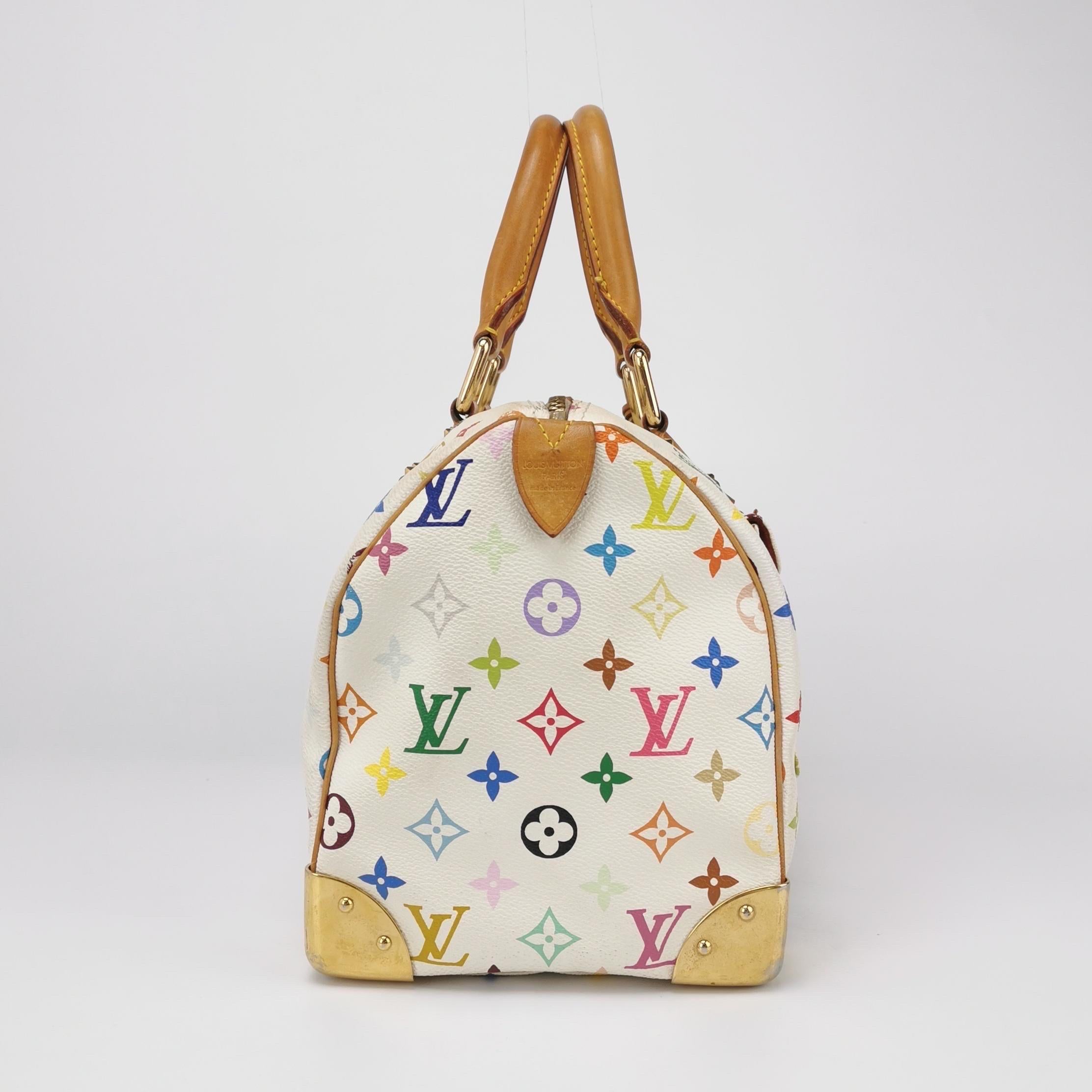 Louis Vuitton x Takashi Murakami Speedy 30 Lock White Multicolor In Good Condition In AUBERVILLIERS, FR