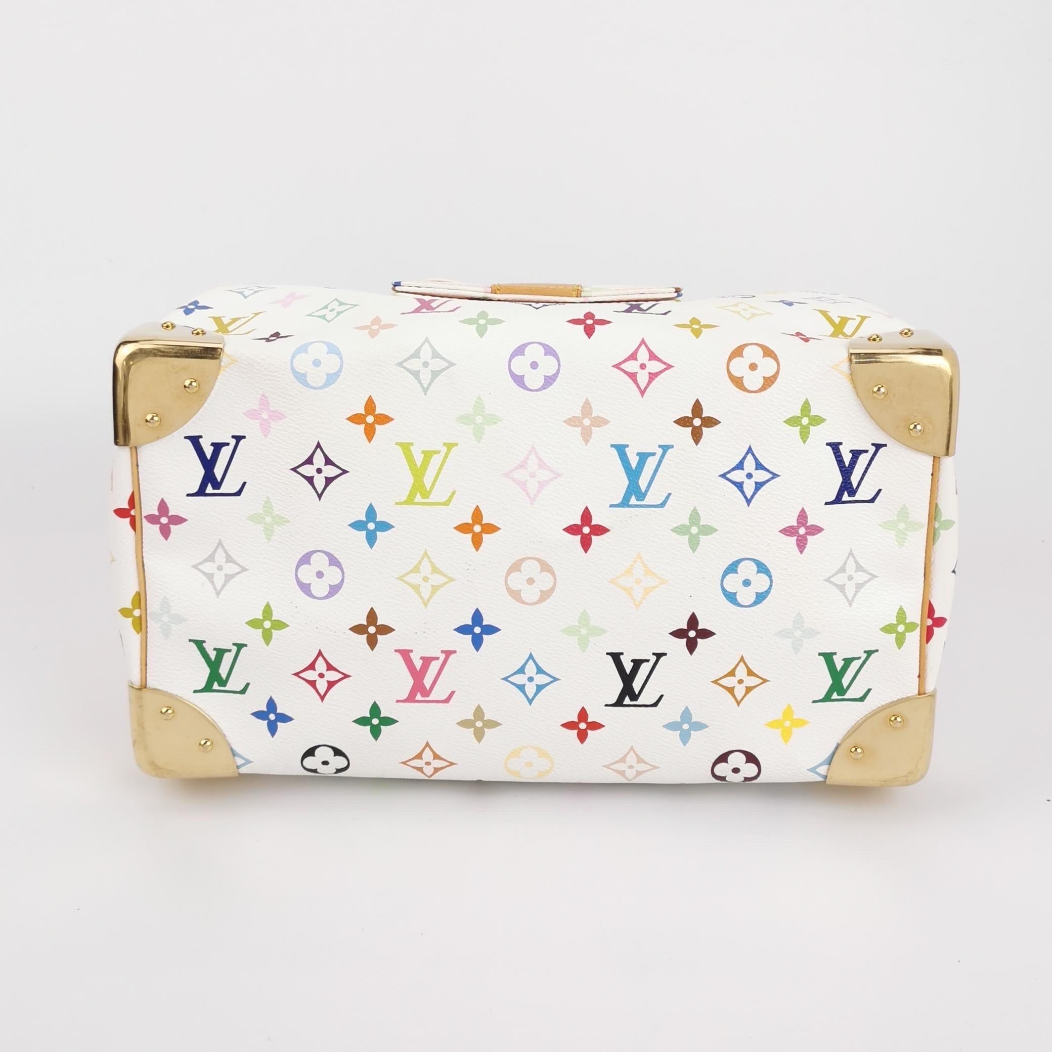 Louis Vuitton x Takashi Murakami Speedy 30 Lock Bianco Multicolor In condizioni buone in vendita a AUBERVILLIERS, FR