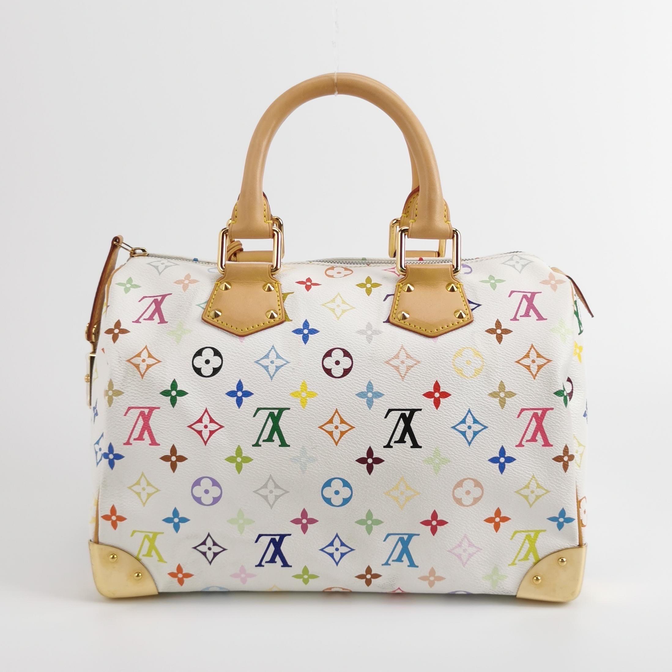 Louis Vuitton x Takashi Murakami Speedy 30 Lock White Multicolor In Good Condition For Sale In AUBERVILLIERS, FR