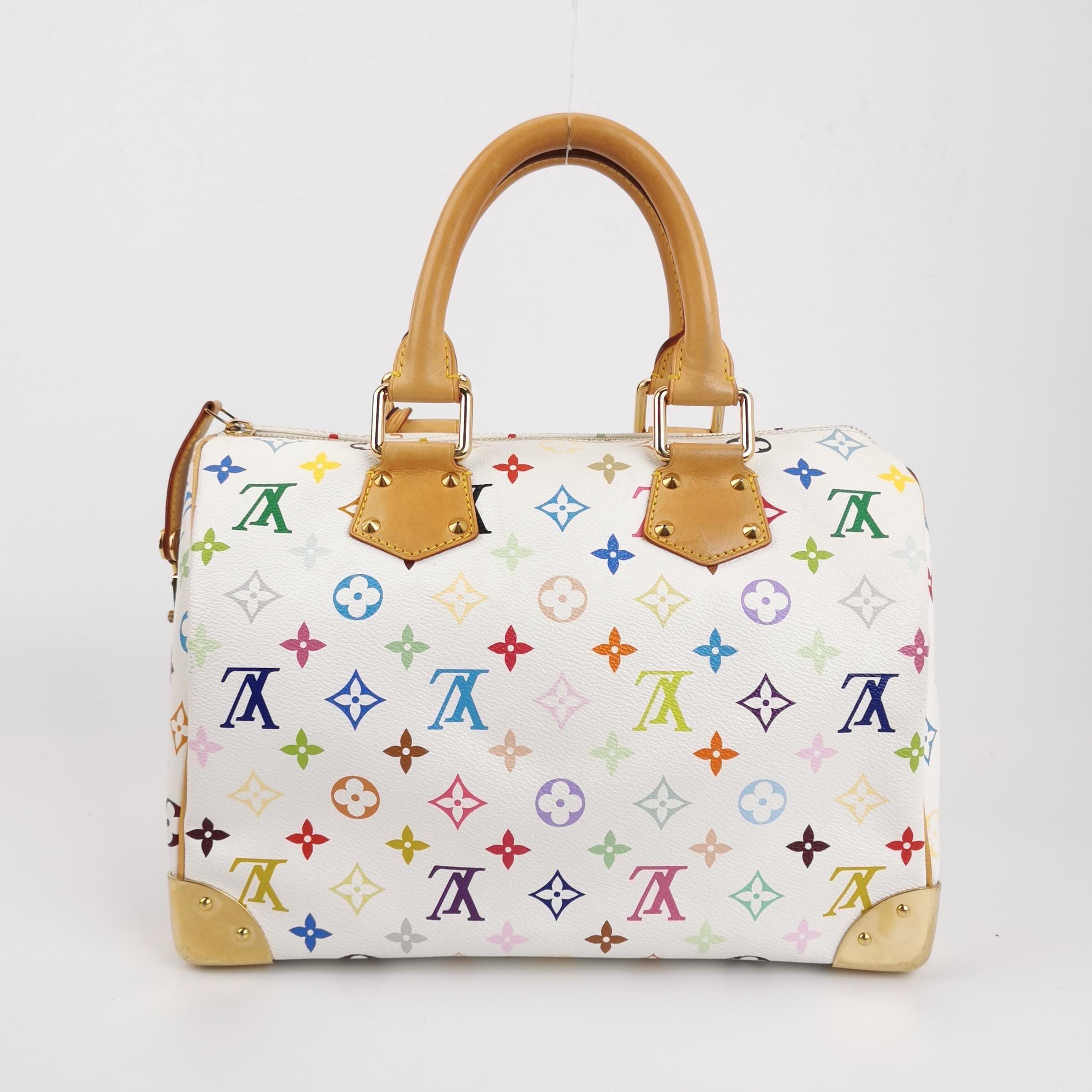 Donna Louis Vuitton x Takashi Murakami Speedy 30 Lock Bianco Multicolor in vendita