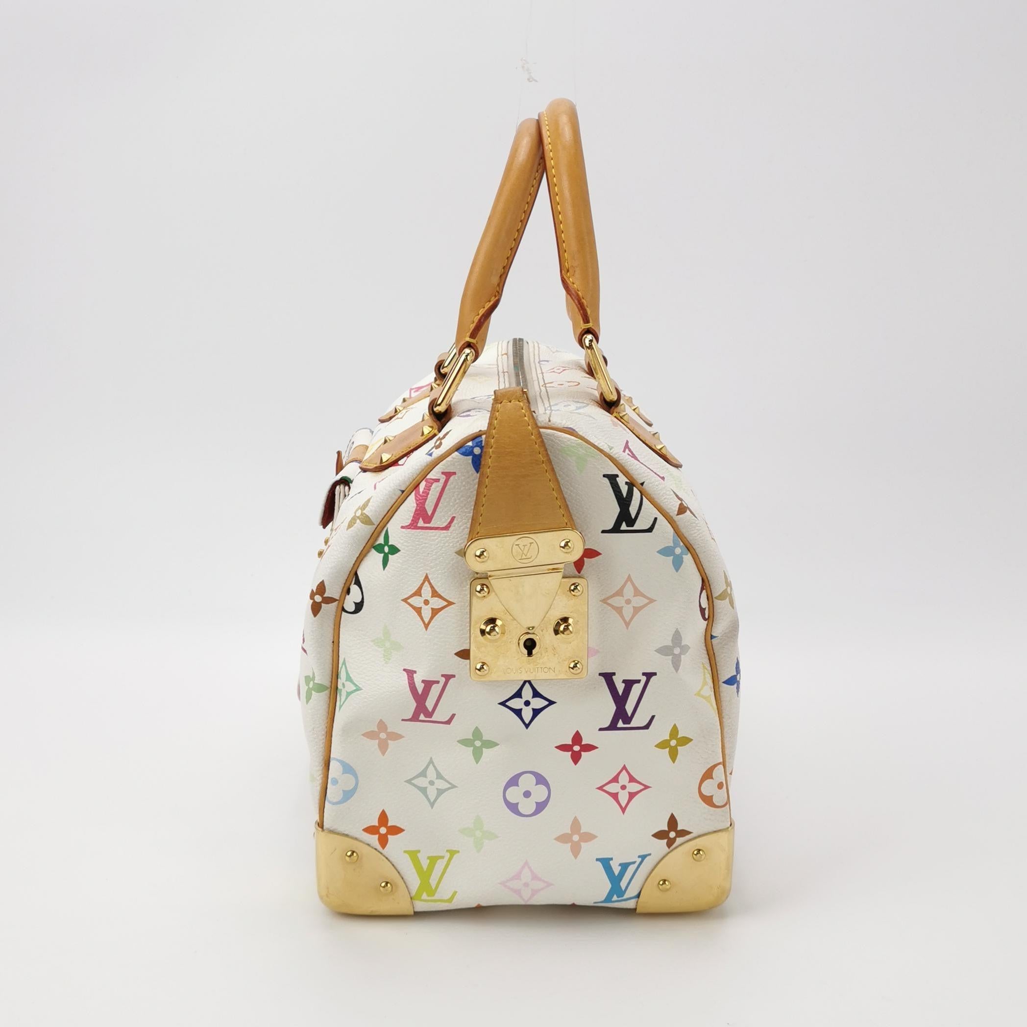 Louis Vuitton x Takashi Murakami Speedy 30 Lock White Multicolor For Sale 1