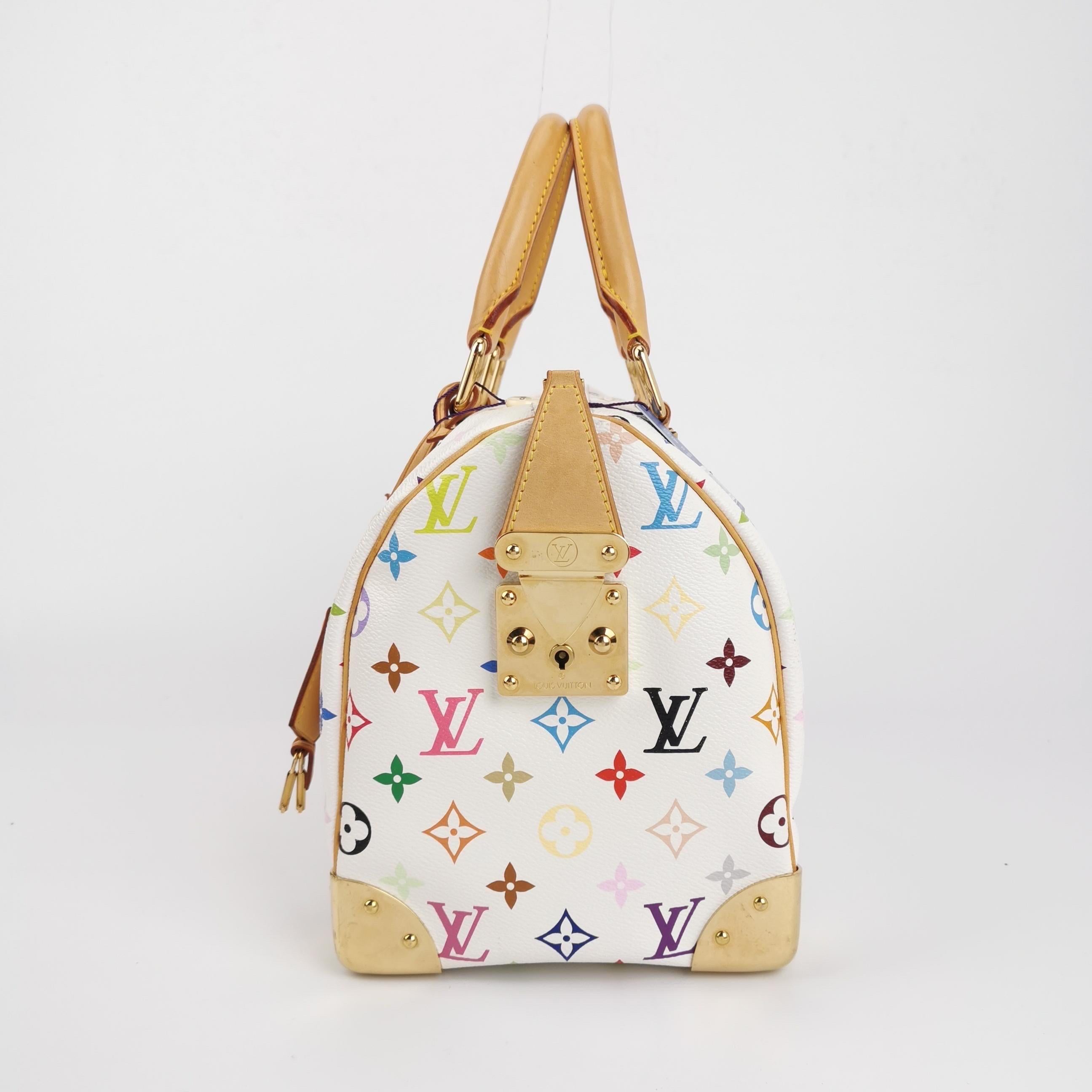 Louis Vuitton x Takashi Murakami Speedy 30 Lock Bianco Multicolor in vendita 1