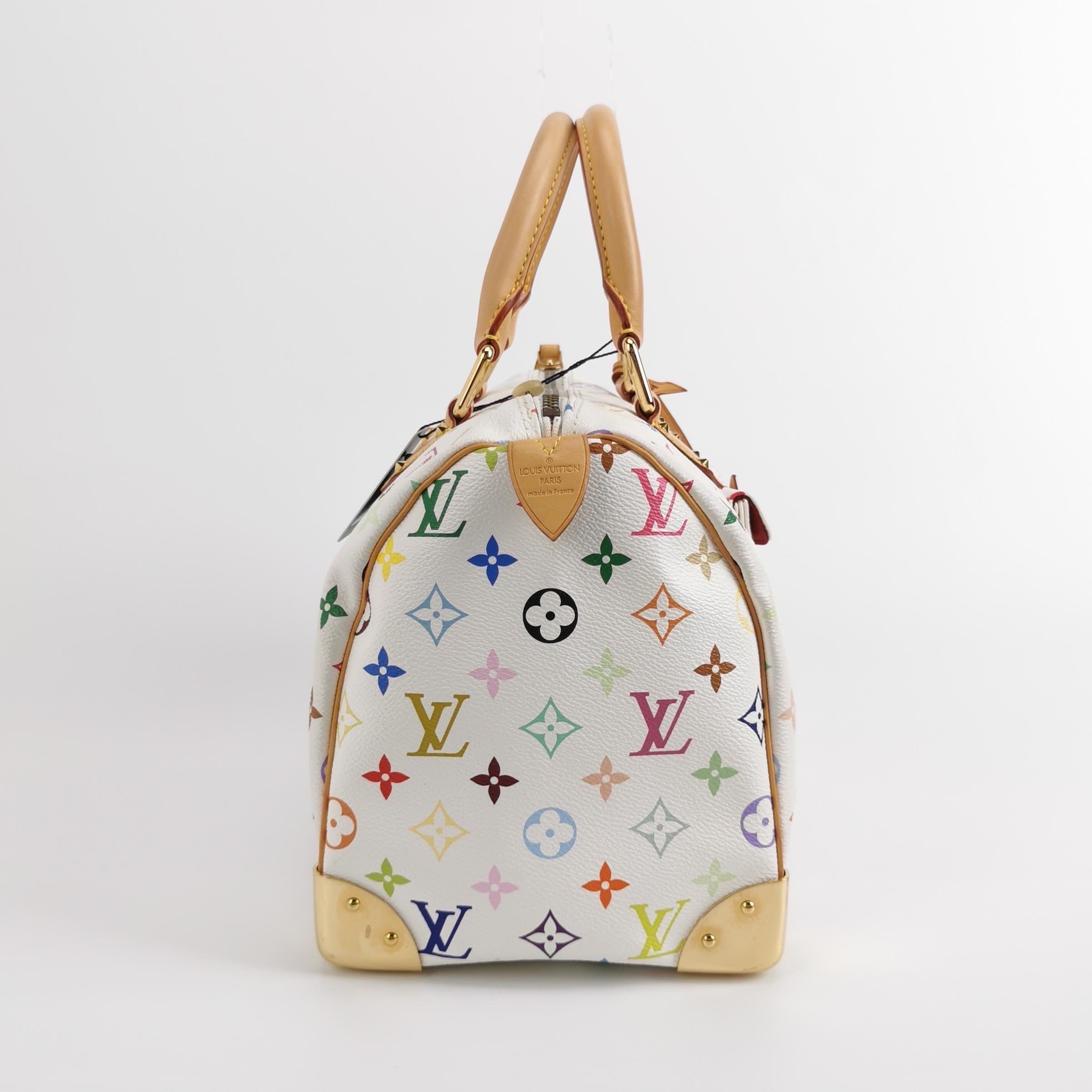 Louis Vuitton x Takashi Murakami Speedy 30 Lock White Multicolor For Sale 1