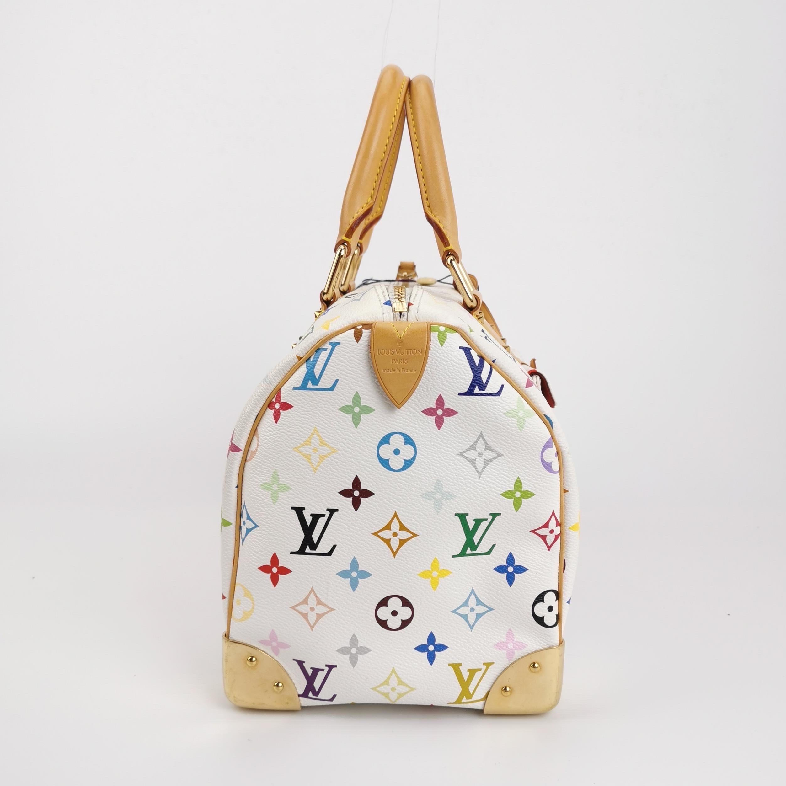 Louis Vuitton x Takashi Murakami Speedy 30 Lock Bianco Multicolor in vendita 2