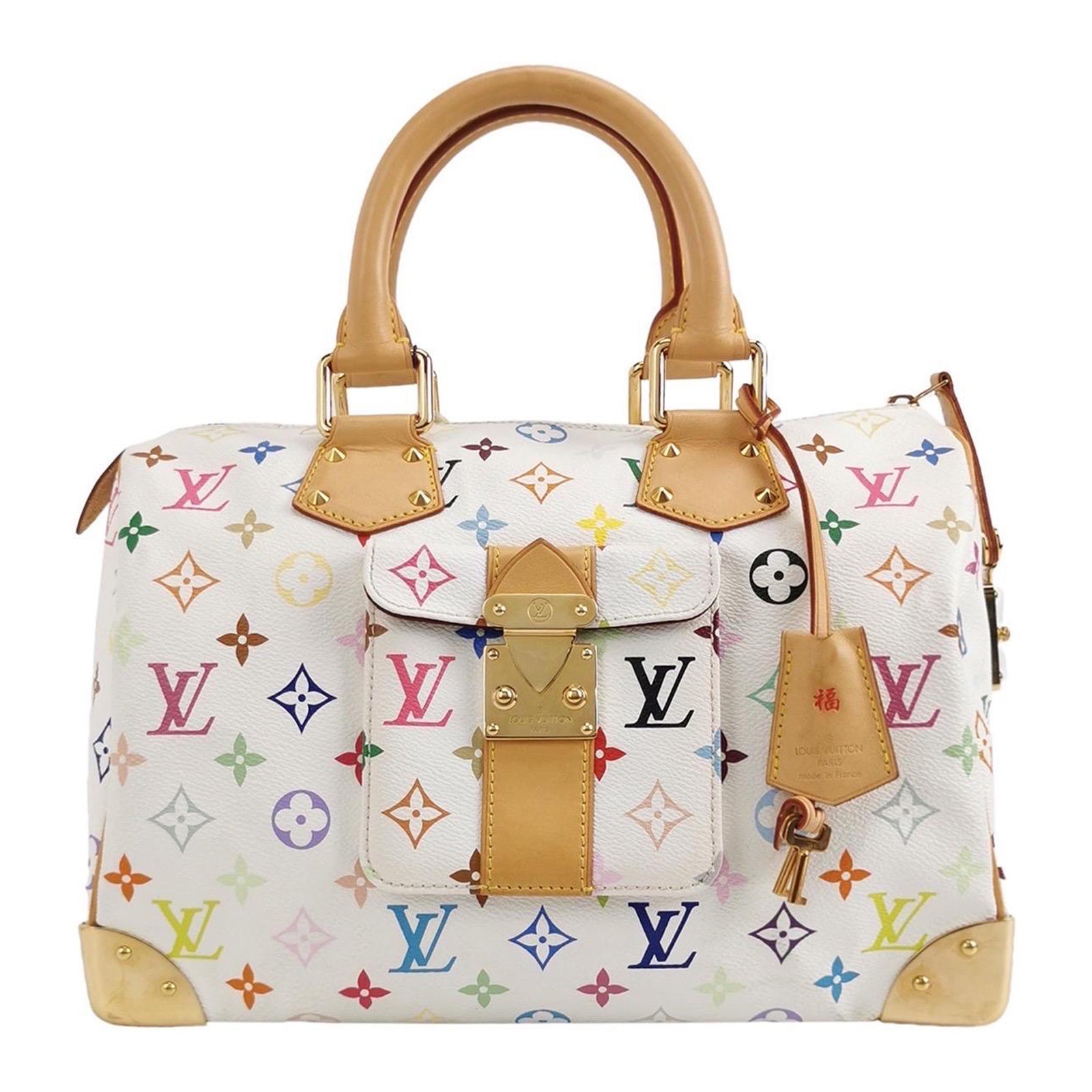Louis Vuitton x Takashi Murakami Speedy 30 Lock White Multicolor For Sale