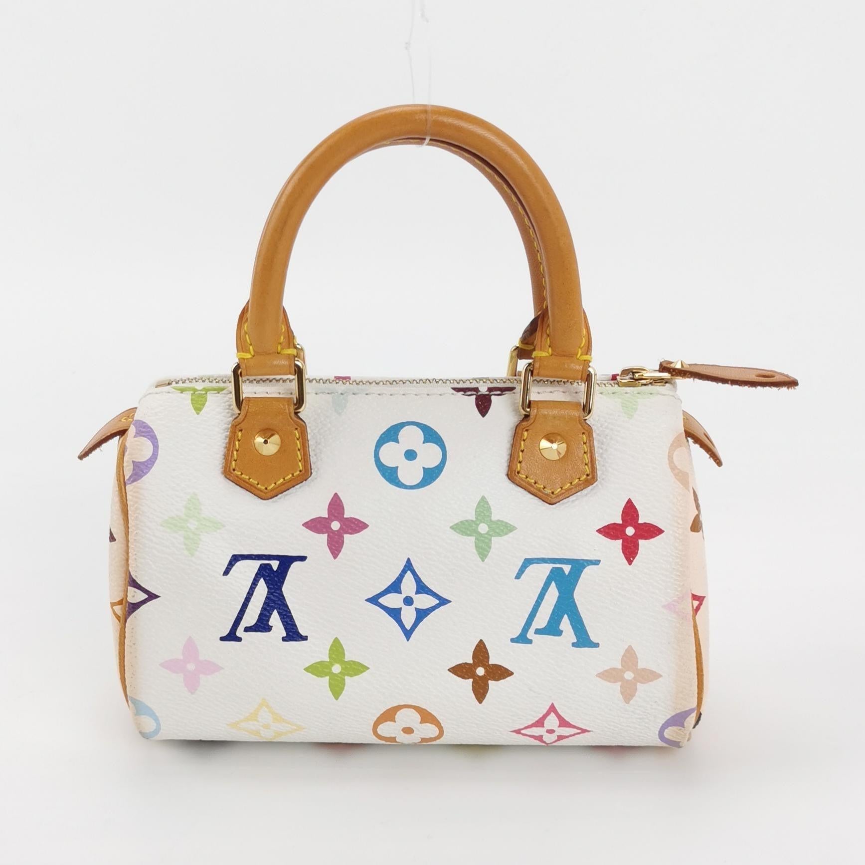 Beige Louis Vuitton x Takashi Murakami Speedy Nano Boston Top Handle Bag