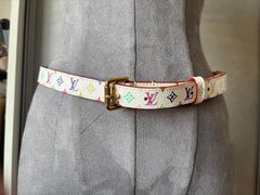 Louis Vuitton x Takashi Murakami – Weißer Gürtel mit „Monogram Multicolore“-Muster, Größe 85/34