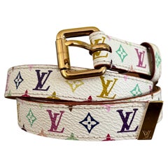 Louis Vuitton x Takashi Murakami – Weißer Gürtel mit „Monogram Multicolore“-Muster, Größe 85/34
