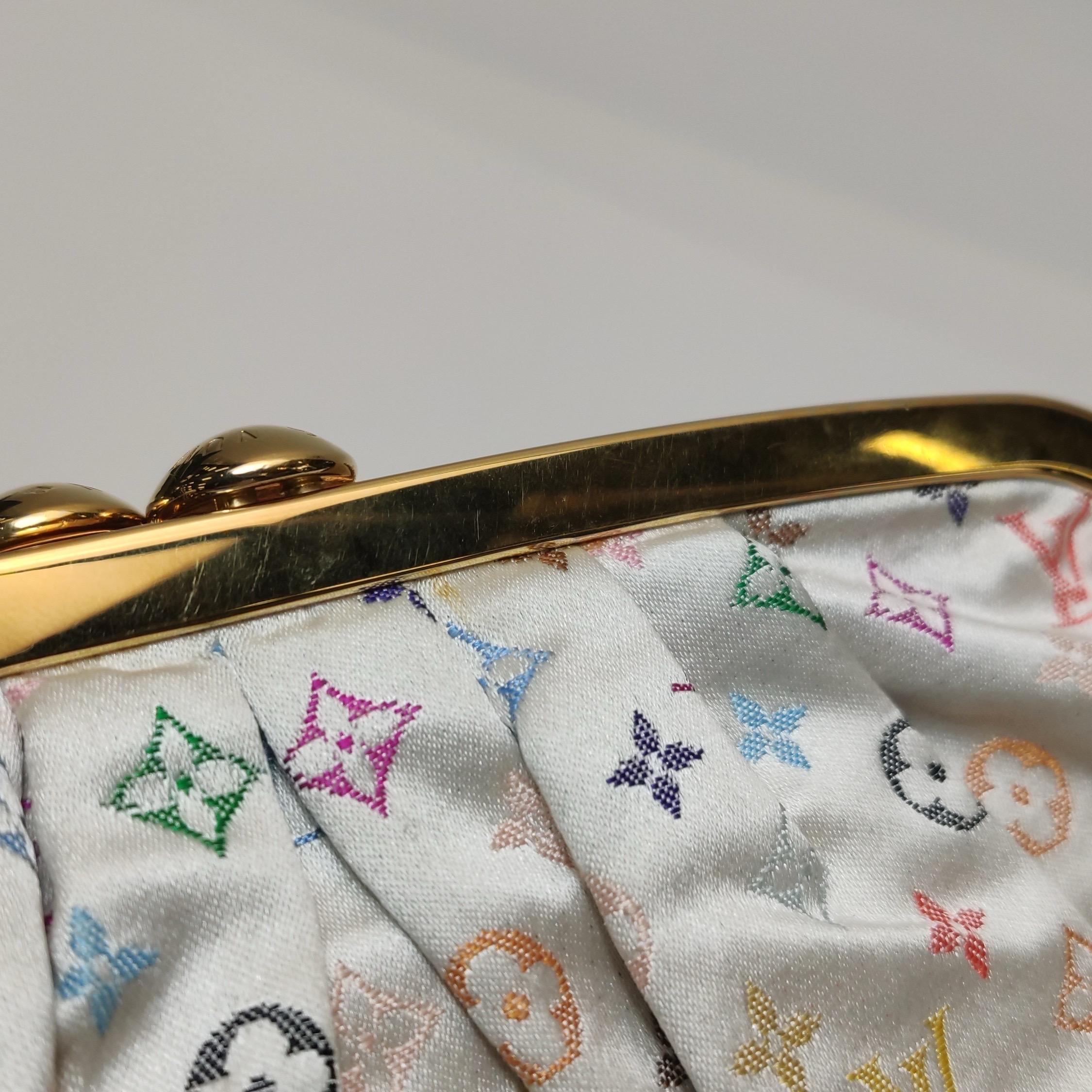 Louis Vuitton x Takashi Murakami Monograma blanco Satén Aumoniere Bolso de noche B 8