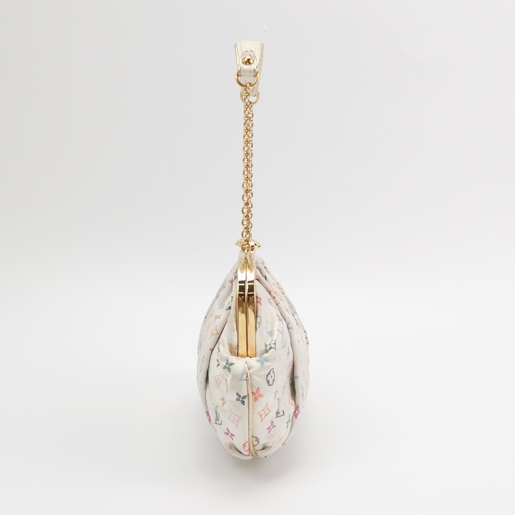 Louis Vuitton x Takashi Murakami Monograma blanco Satén Aumoniere Bolso de noche B Blanco