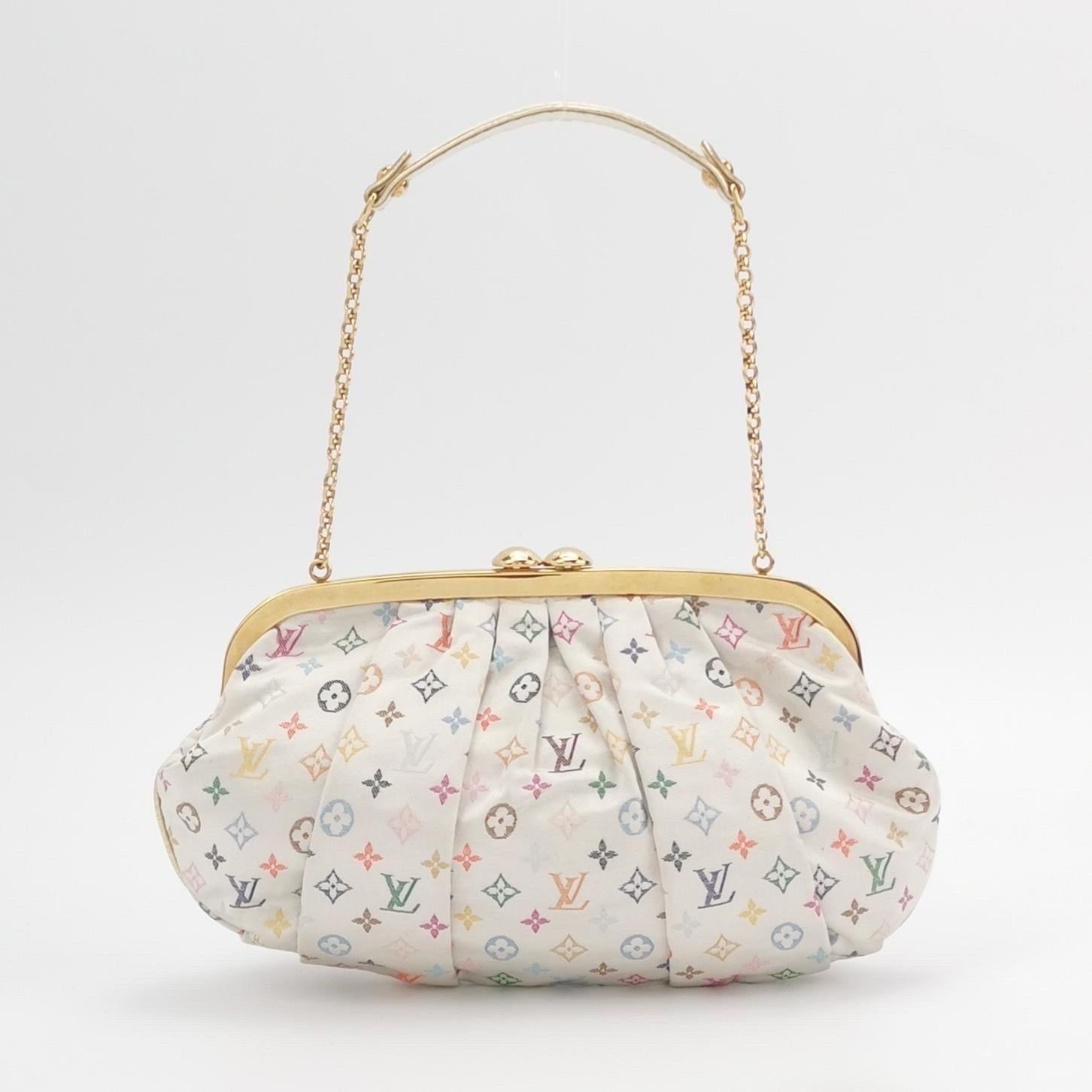 Louis Vuitton x Takashi Murakami Monograma blanco Satén Aumoniere Bolso de noche B en Bueno Estado en AUBERVILLIERS, FR