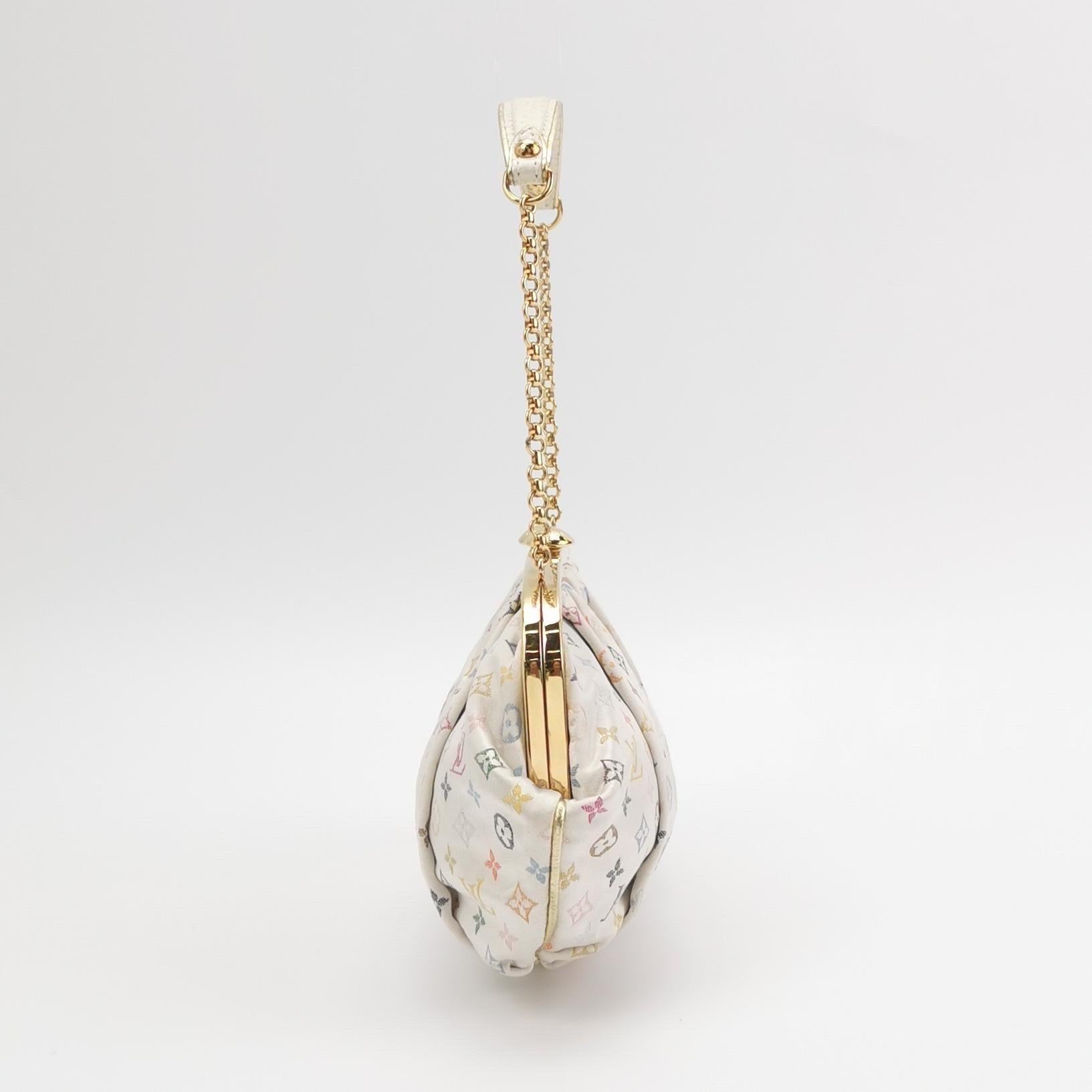 De las mujeres Louis Vuitton x Takashi Murakami Monograma blanco Satén Aumoniere Bolso de noche B
