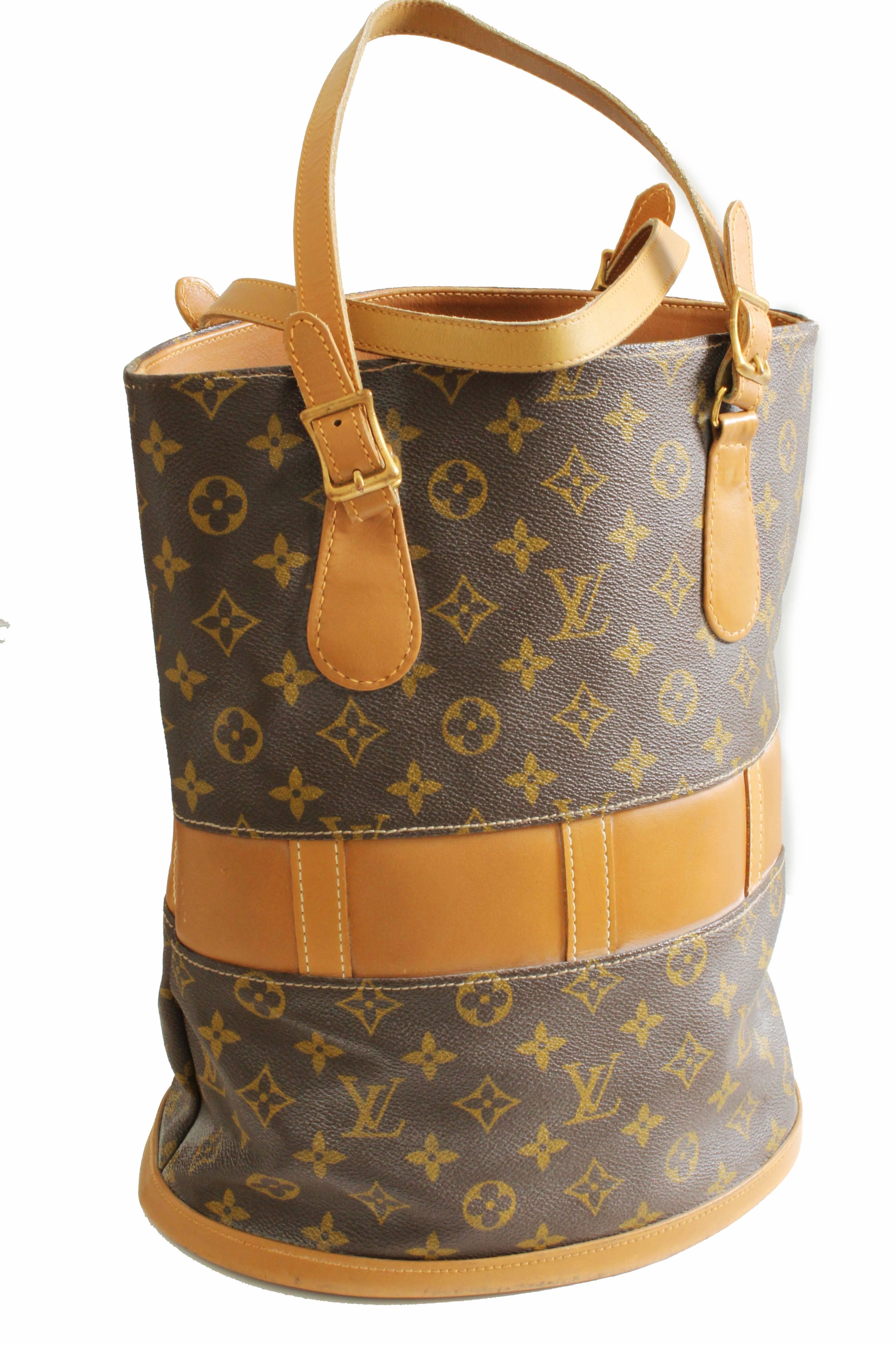 Brown Louis Vuitton by The French Co Monogram Bucket Bag Tote and Coin Purse, 1970s