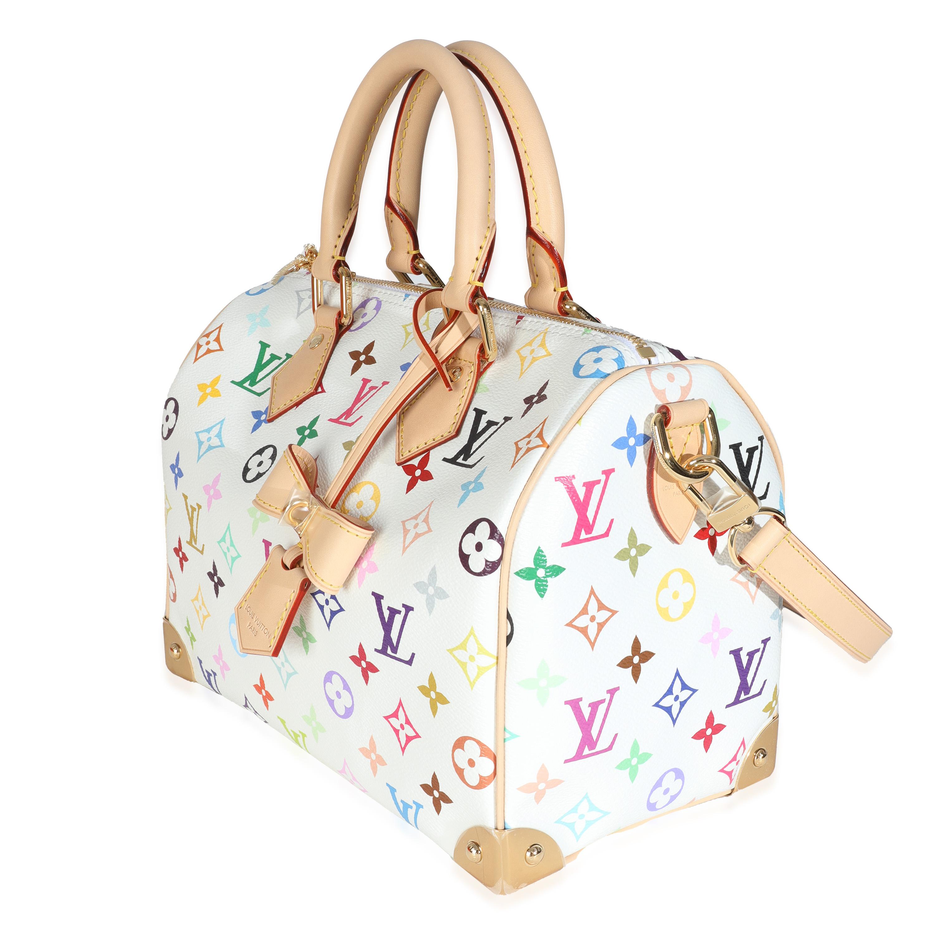 Louis Vuitton x TM Monogram White Multicolor Canvas Speedy Bandouliere 25 In New Condition For Sale In New York, NY