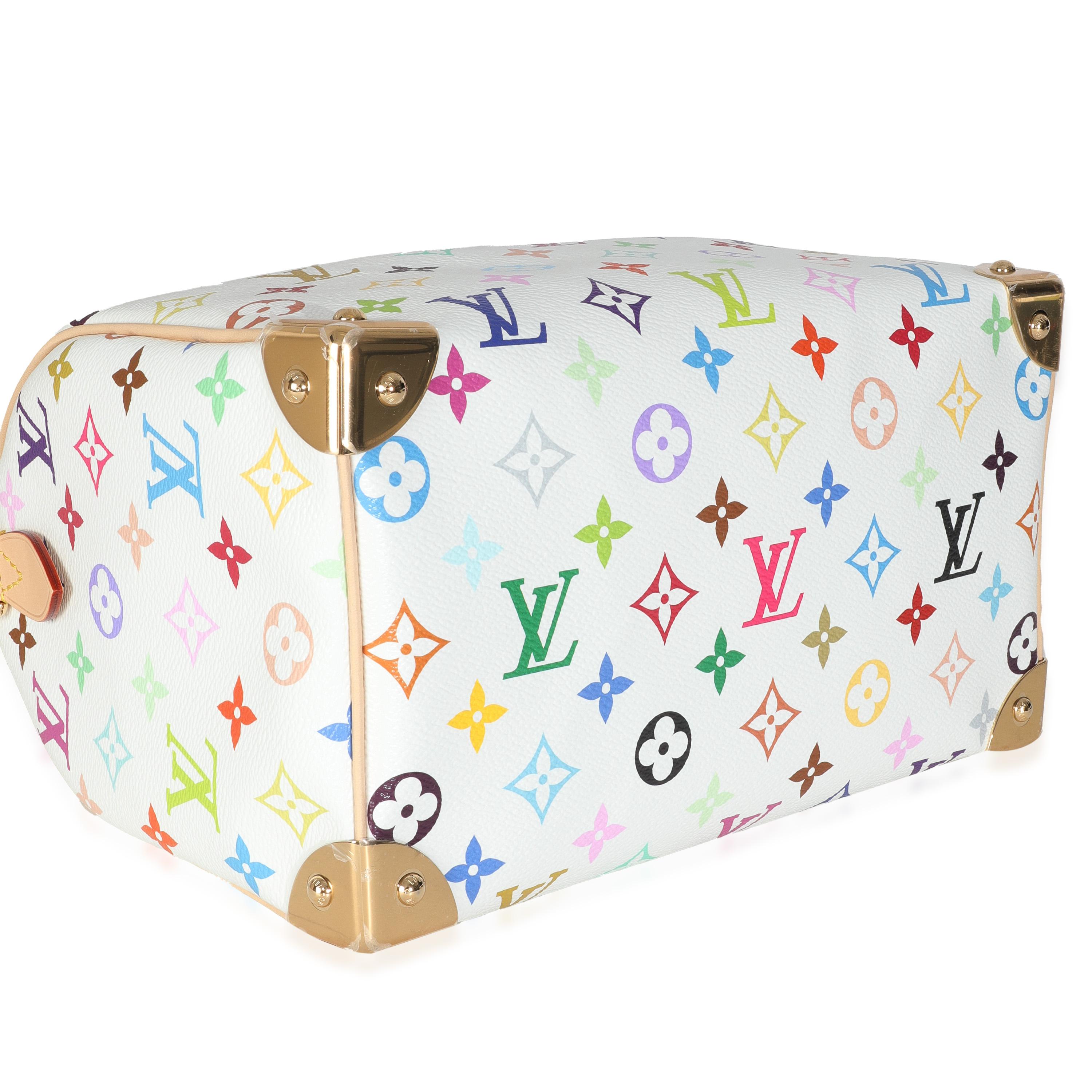 Women's Louis Vuitton x TM Monogram White Multicolor Canvas Speedy Bandouliere 25 For Sale