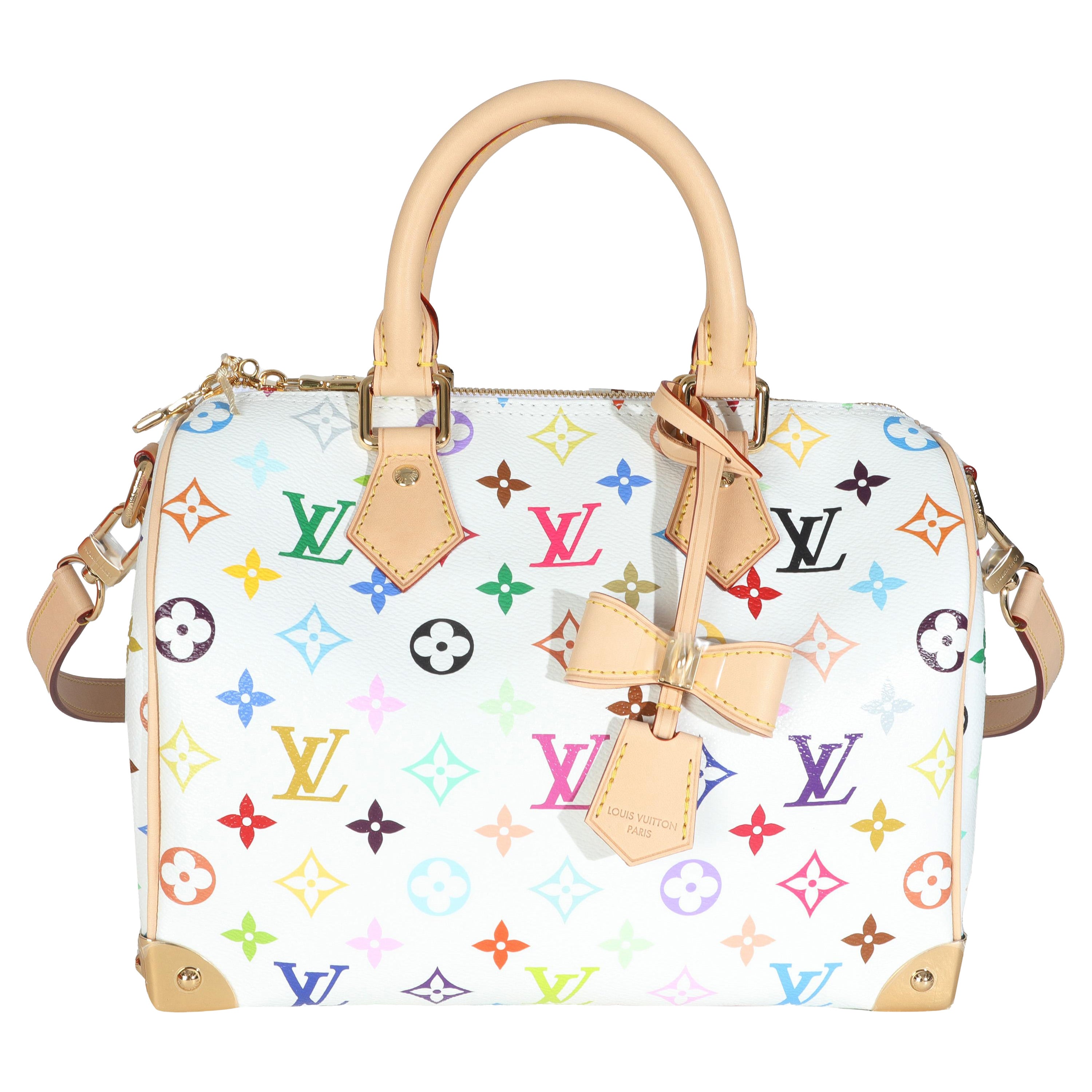 Louis Vuitton x TM Monogram White Multicolor Canvas Speedy Bandouliere 25 For Sale