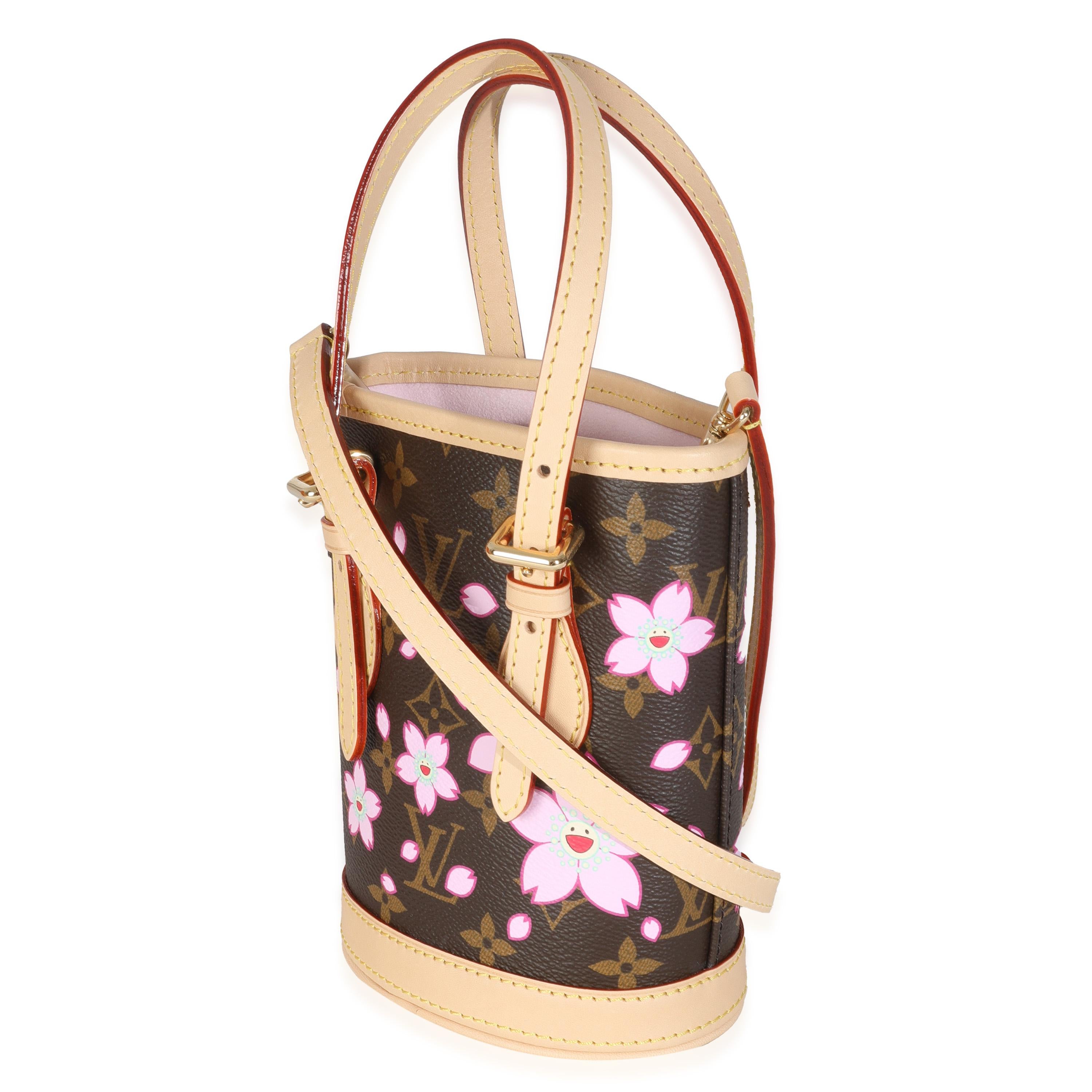Louis Vuitton x TM Sakura Brown Monogram Cherry Blossom Nano Bucket In Excellent Condition For Sale In New York, NY
