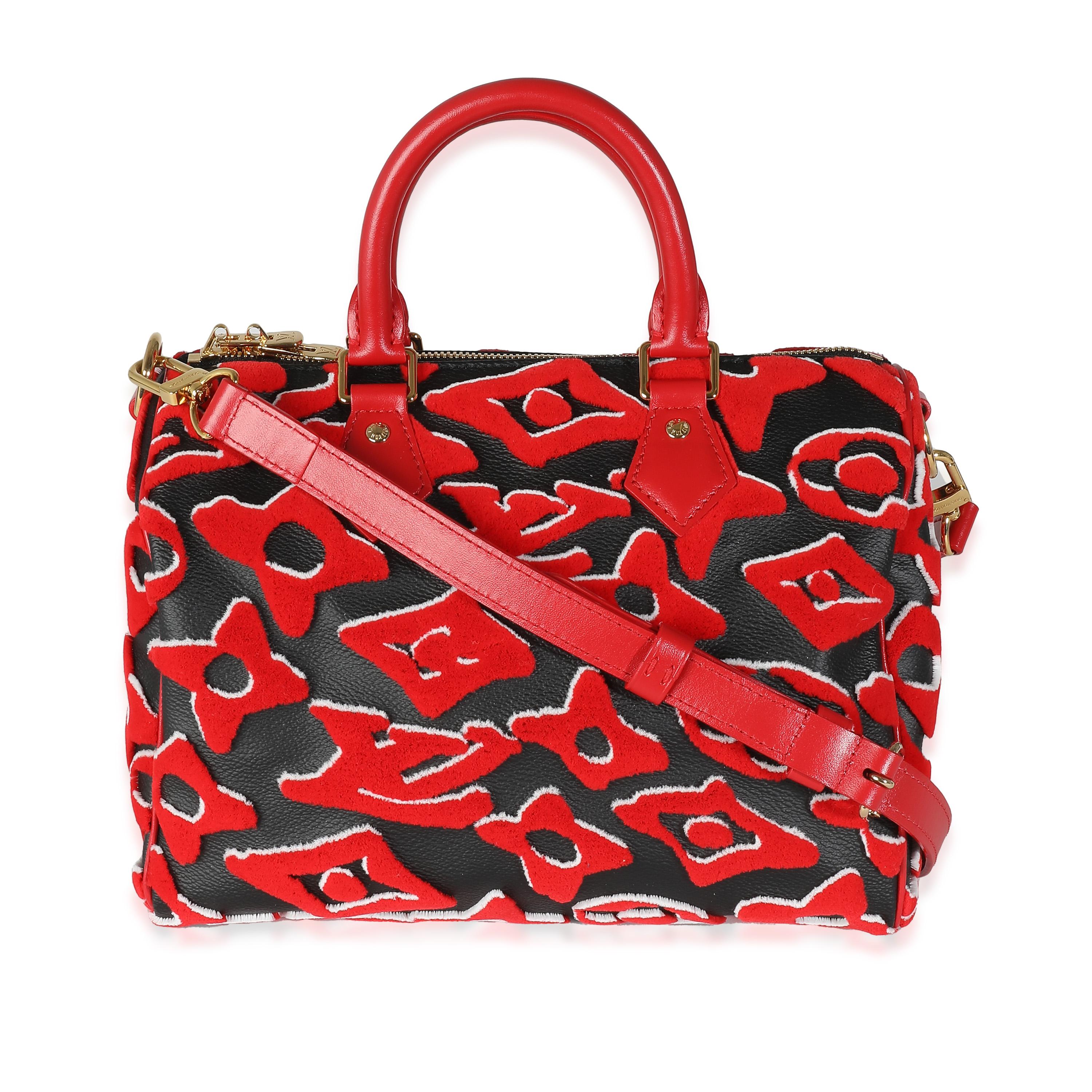 Listing Title: Louis Vuitton x UF Black Red Tufted Monogram Speedy Bandouliere 25
SKU: 138942
Condition: Pre-owned 
Handbag Condition: Excellent
Condition Comments: Item is in excellent condition and displays light signs of wear.
Brand: