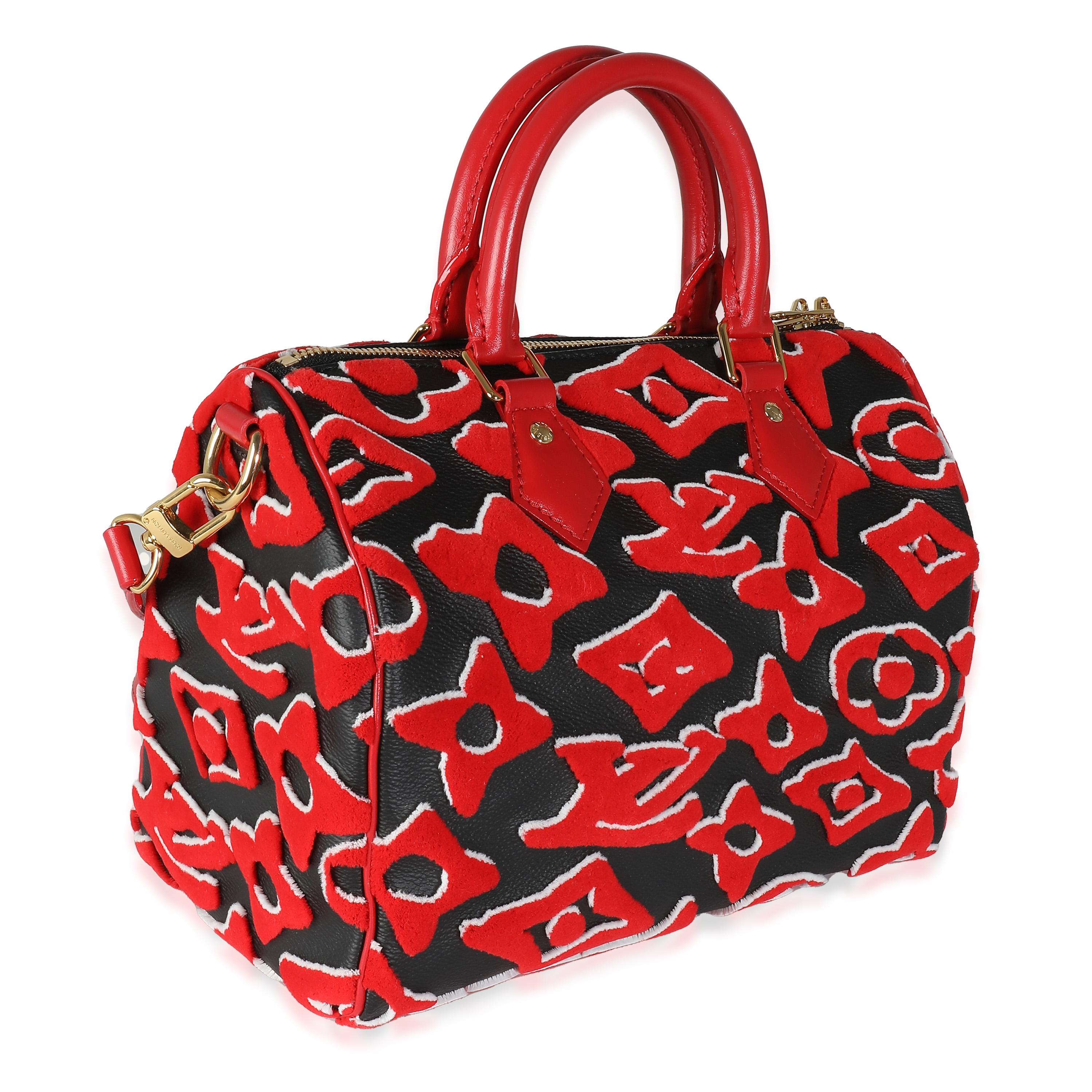 Louis Vuitton x UF Black Red Tufted Monogram Speedy Bandouliere 25 In Excellent Condition For Sale In New York, NY