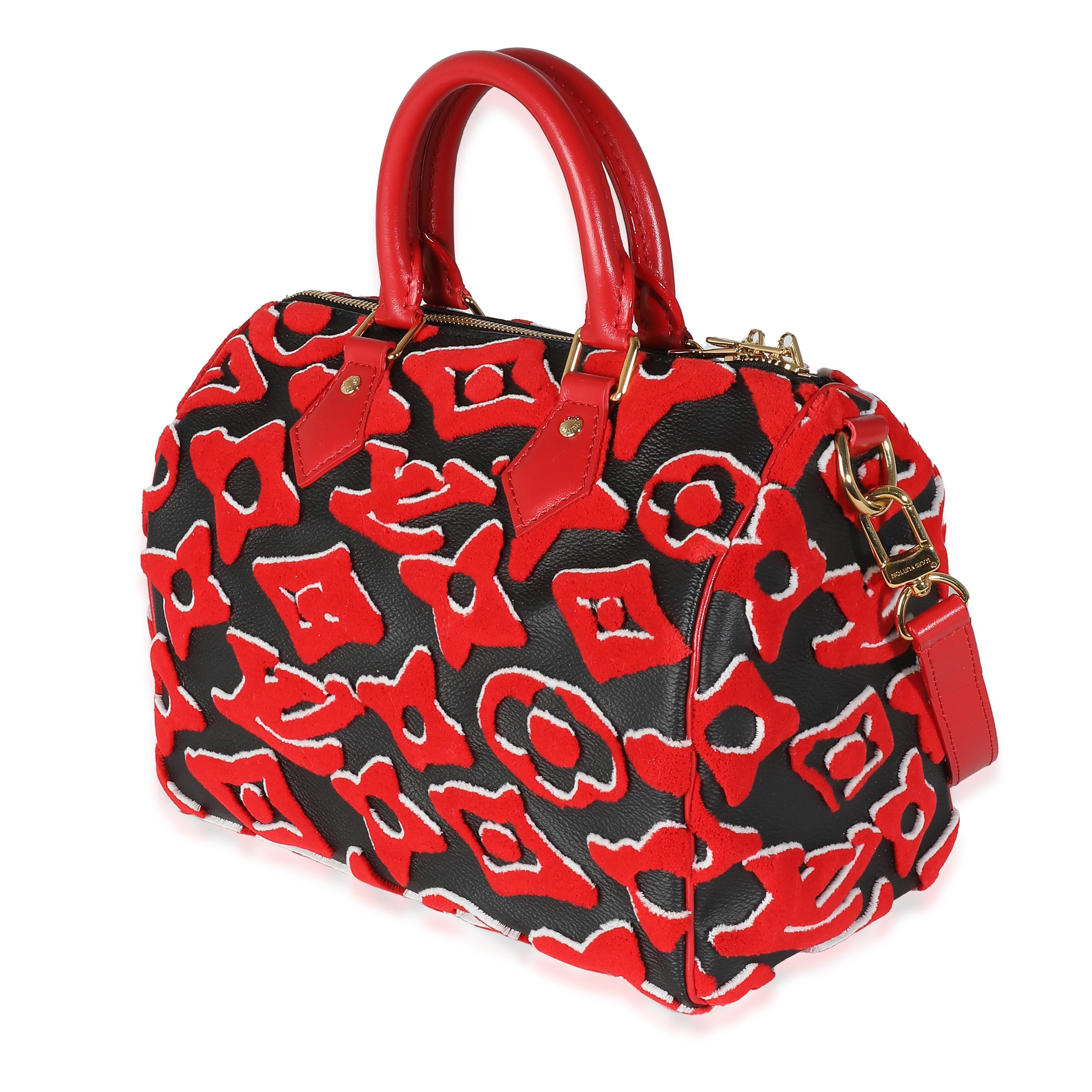 Women's or Men's Louis Vuitton x UF Black Red Tufted Monogram Speedy Bandouliere 25 For Sale