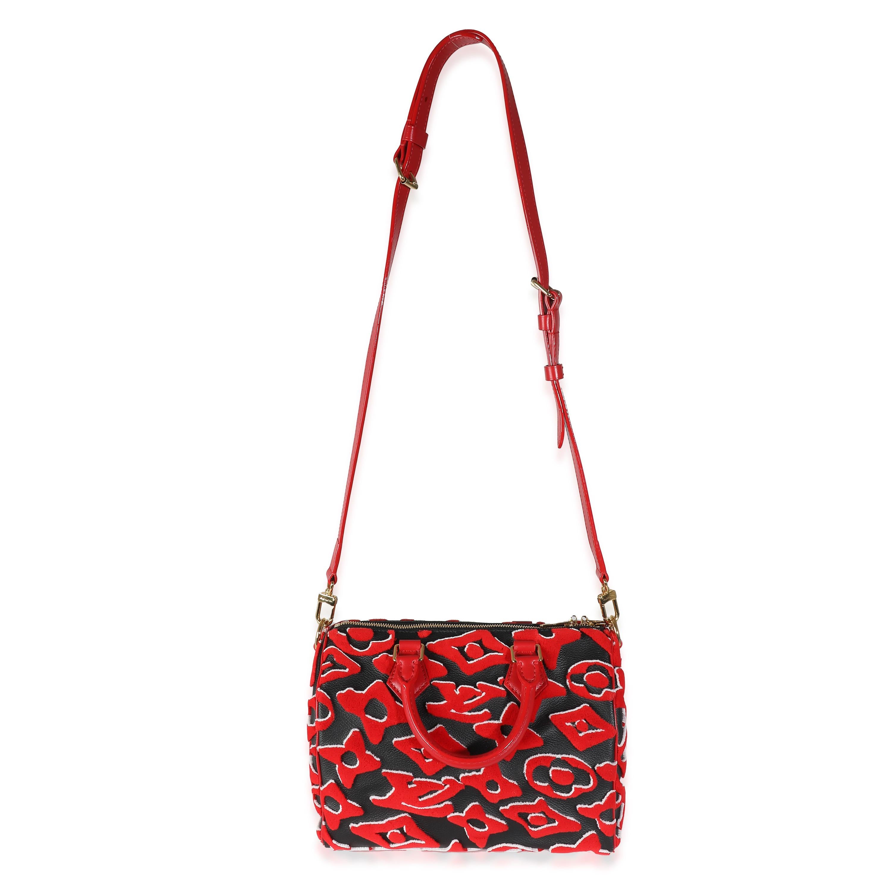 Louis Vuitton x UF Black Red Tufted Monogram Speedy Bandouliere 25 For Sale 2