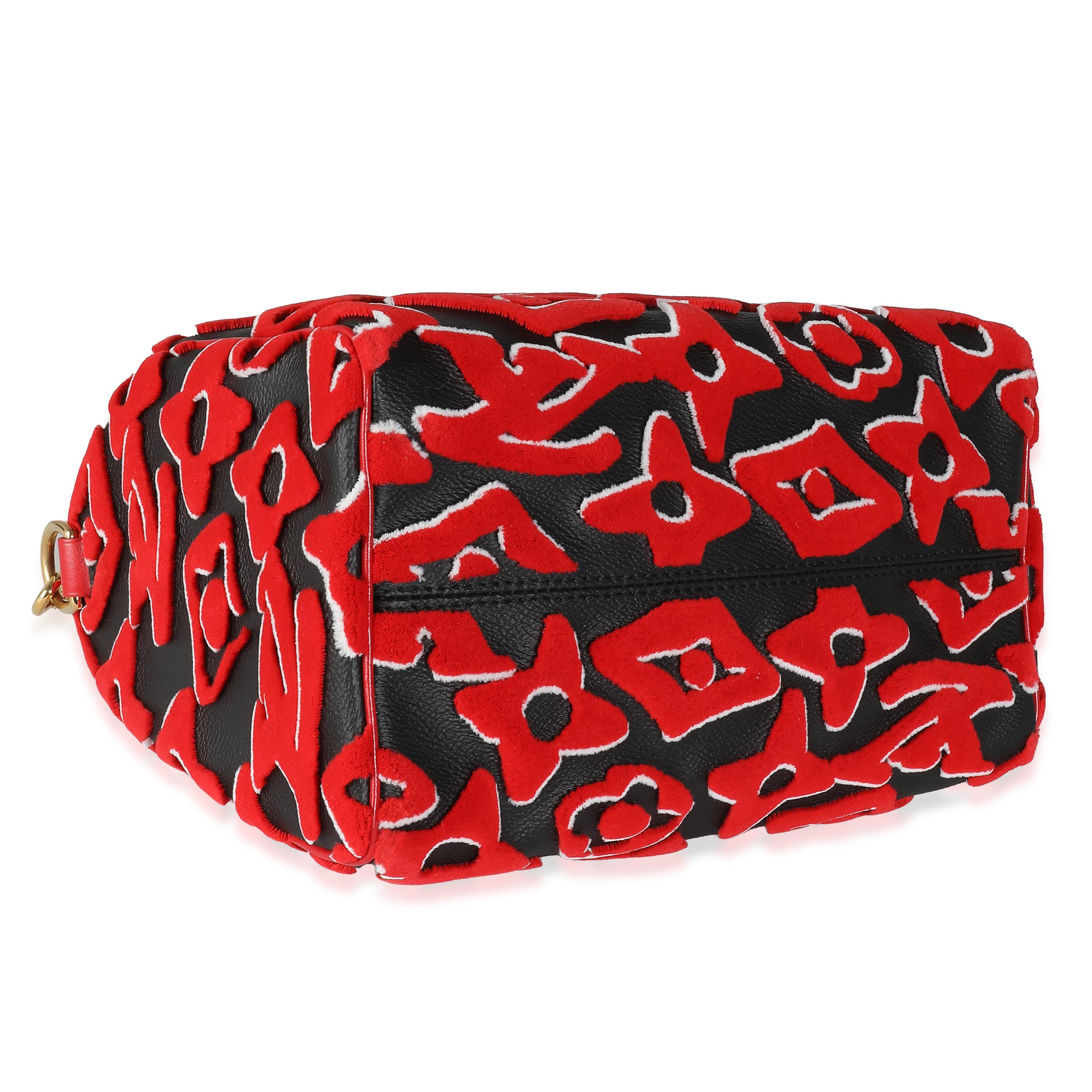 Louis Vuitton x UF Black Red Tufted Monogram Speedy Bandouliere 25 For Sale 3