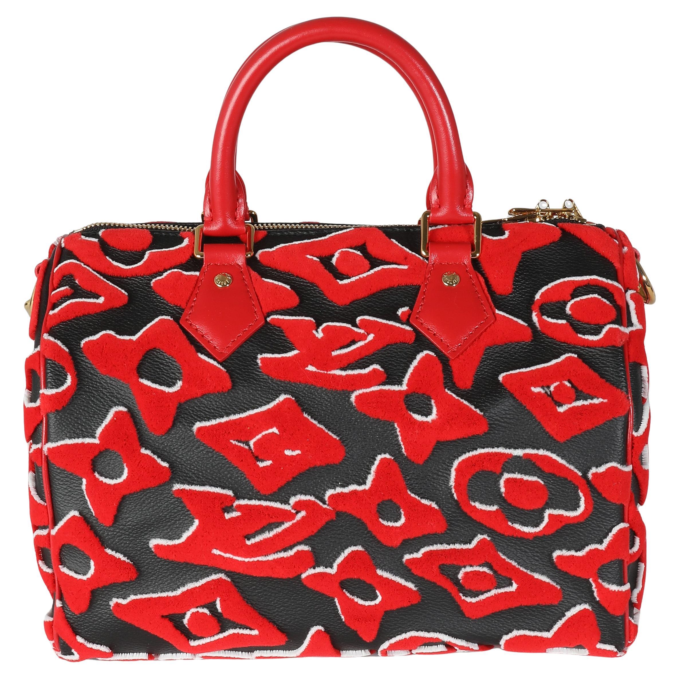 Louis Vuitton x UF Black Red Tufted Monogram Speedy Bandouliere 25 For Sale