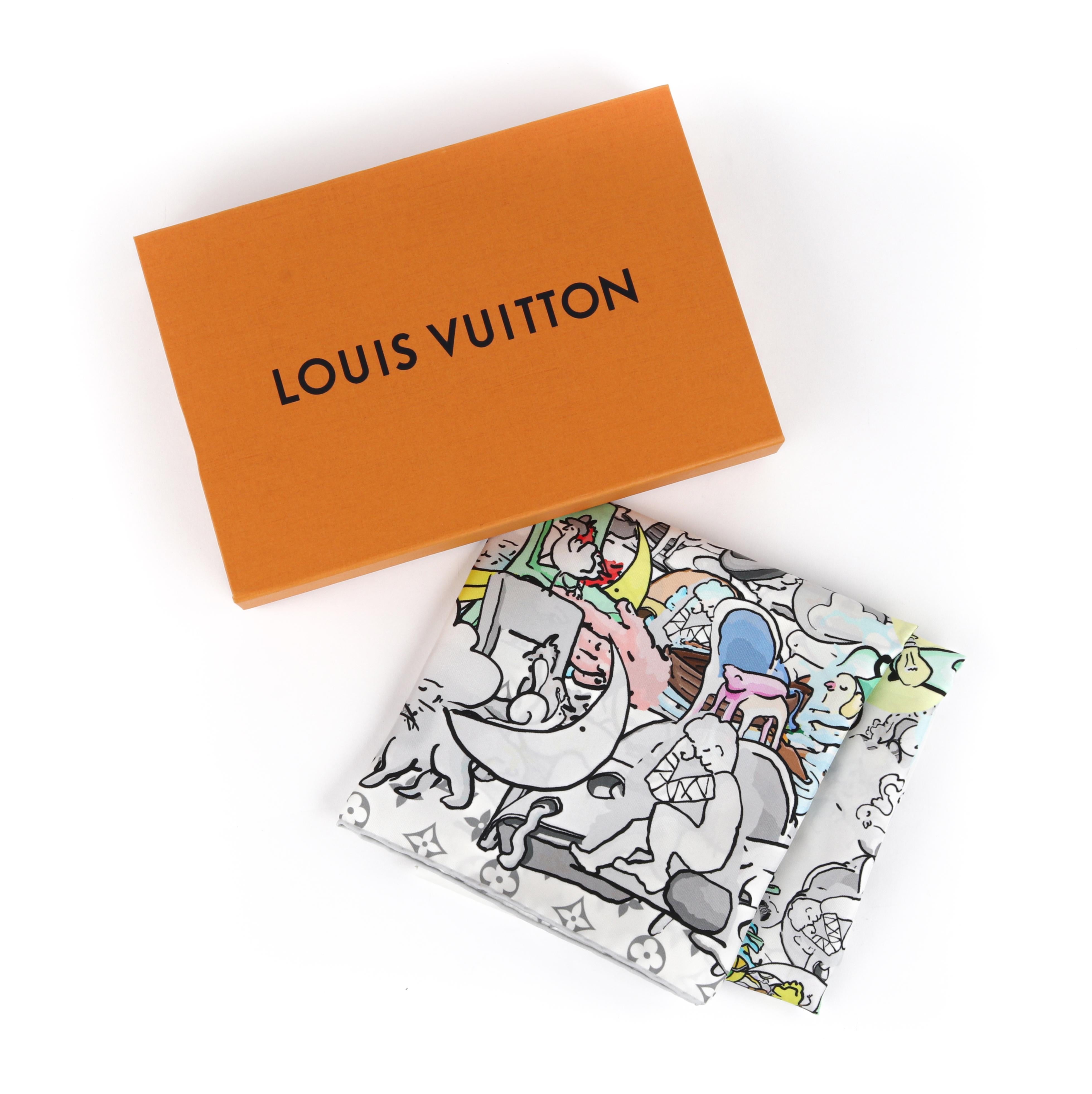 Brand / Manufacturer: Louis Vuitton
Collection: 2020 Louis Vuitton x Urs Fischer
Designer: Nicolas Ghesquière
Style: Square Scarf
Color(s): Shades of black, gray, white, brown, green, blue, yellow, purple, red, orange, pink
Lined: No
Marked Fabric