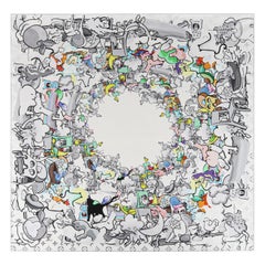 LOUIS VUITTON x Urs Fischer - Écharpe carrée multicolore à monogrammes et caractères, 2020, état neuf avec étiquettes