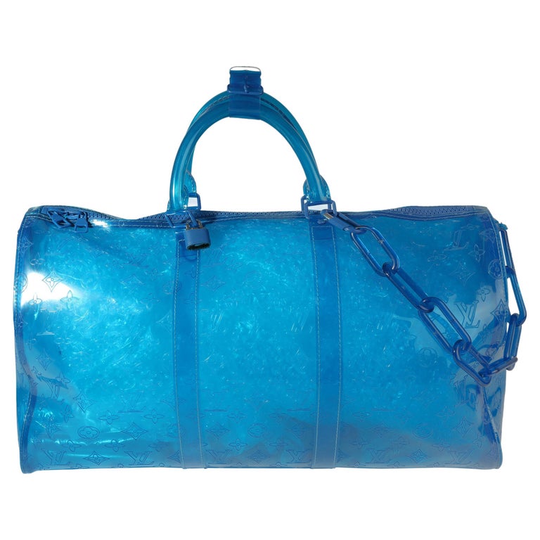 Louis Vuitton x Virgil Abloh Blue Monogram PVC Keepall Bandouliére 50 For  Sale at 1stDibs