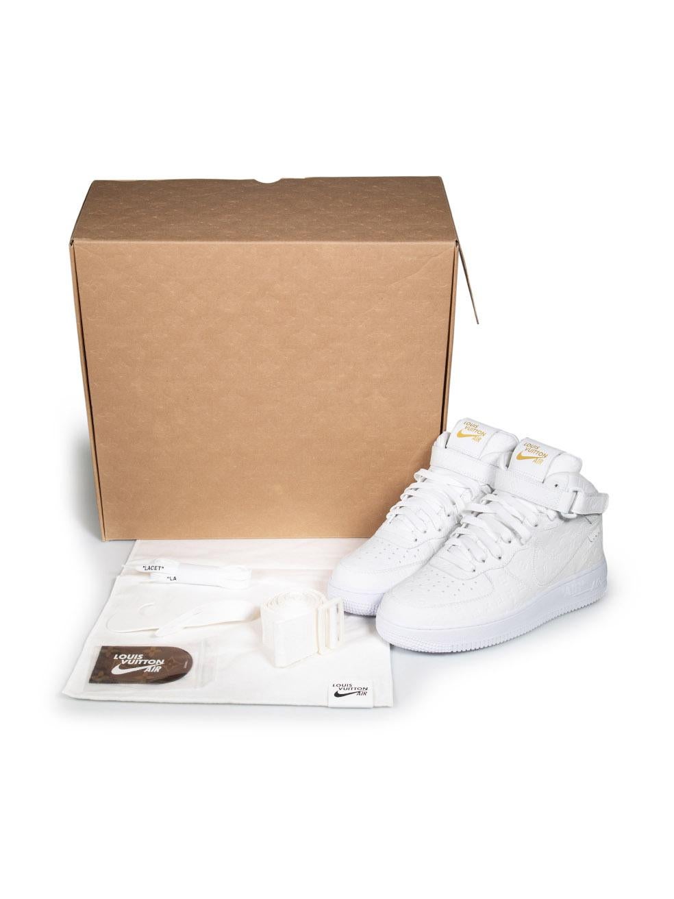 Louis Vuitton x Virgil Abloh Weißes Leder Air Force 1 Turnschuhe Größe US 7 Damen im Angebot