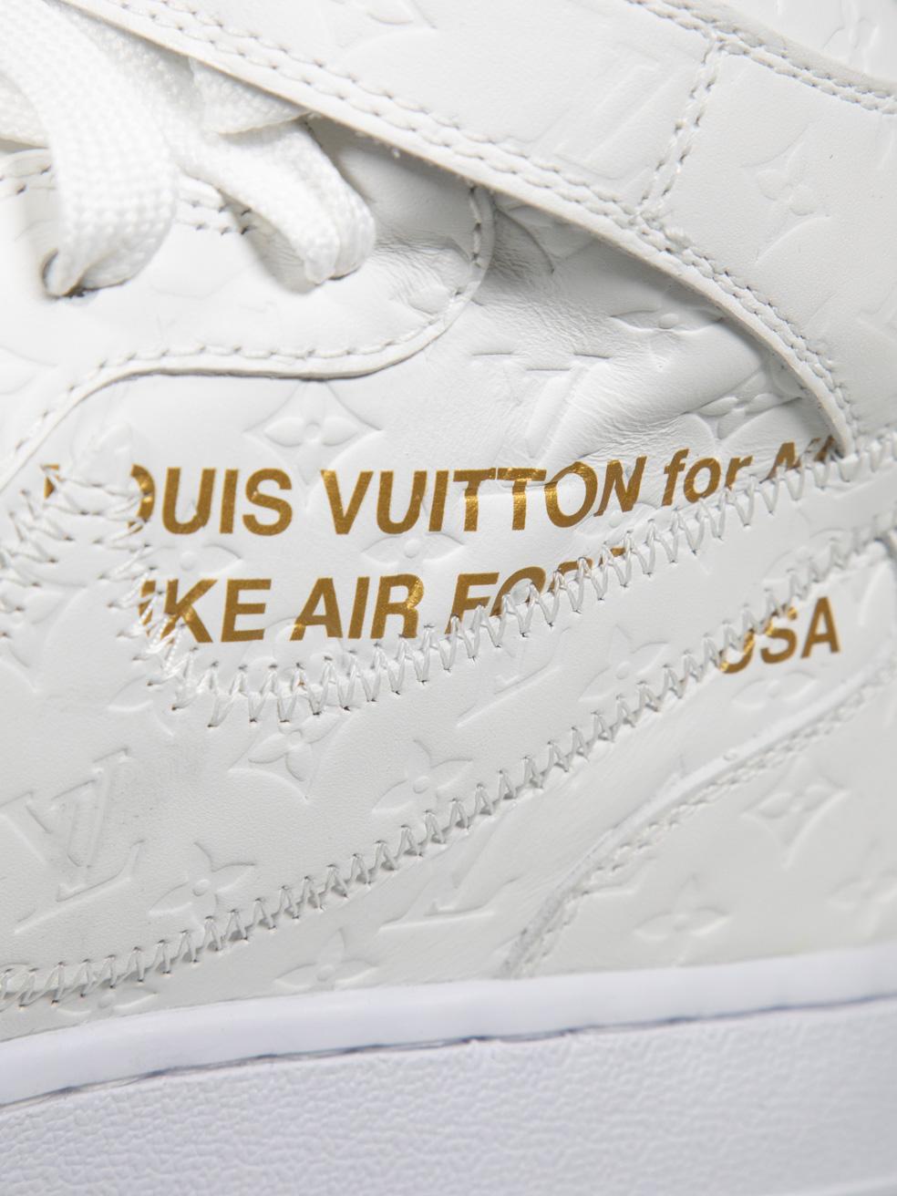 Louis Vuitton x Virgil Abloh Weißes Leder Air Force 1 Turnschuhe Größe US 7 im Angebot 3