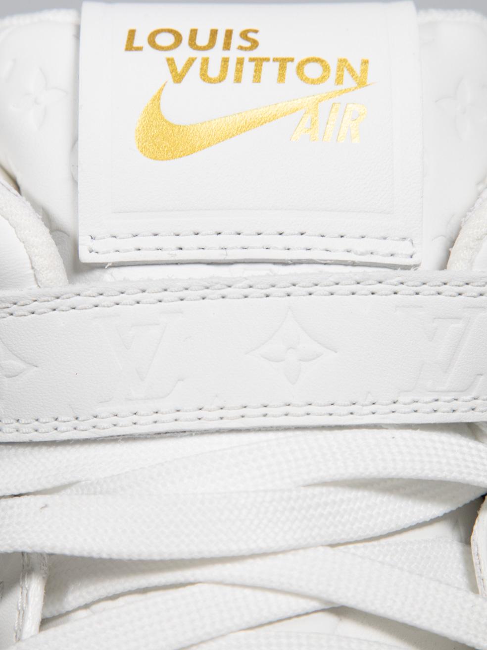 Louis Vuitton x Virgil Abloh Weißes Leder Air Force 1 Turnschuhe Größe US 7 im Angebot 4