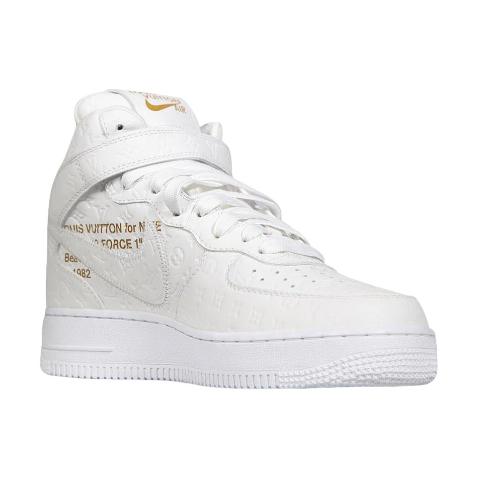 Louis Vuitton x Virgil Abloh Weißes Leder Air Force 1 Turnschuhe Größe US 7