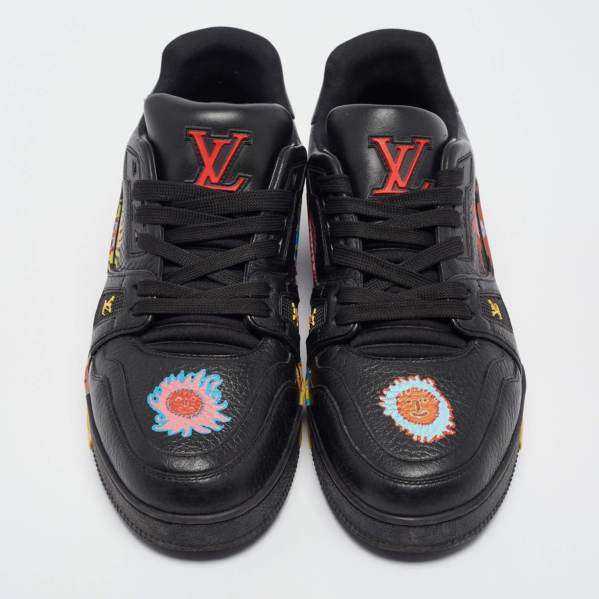 Louis Vuitton x Yayoi Kusama Black Leather LV Trainer Sneakers Size 41.5 In Fair Condition In Dubai, Al Qouz 2