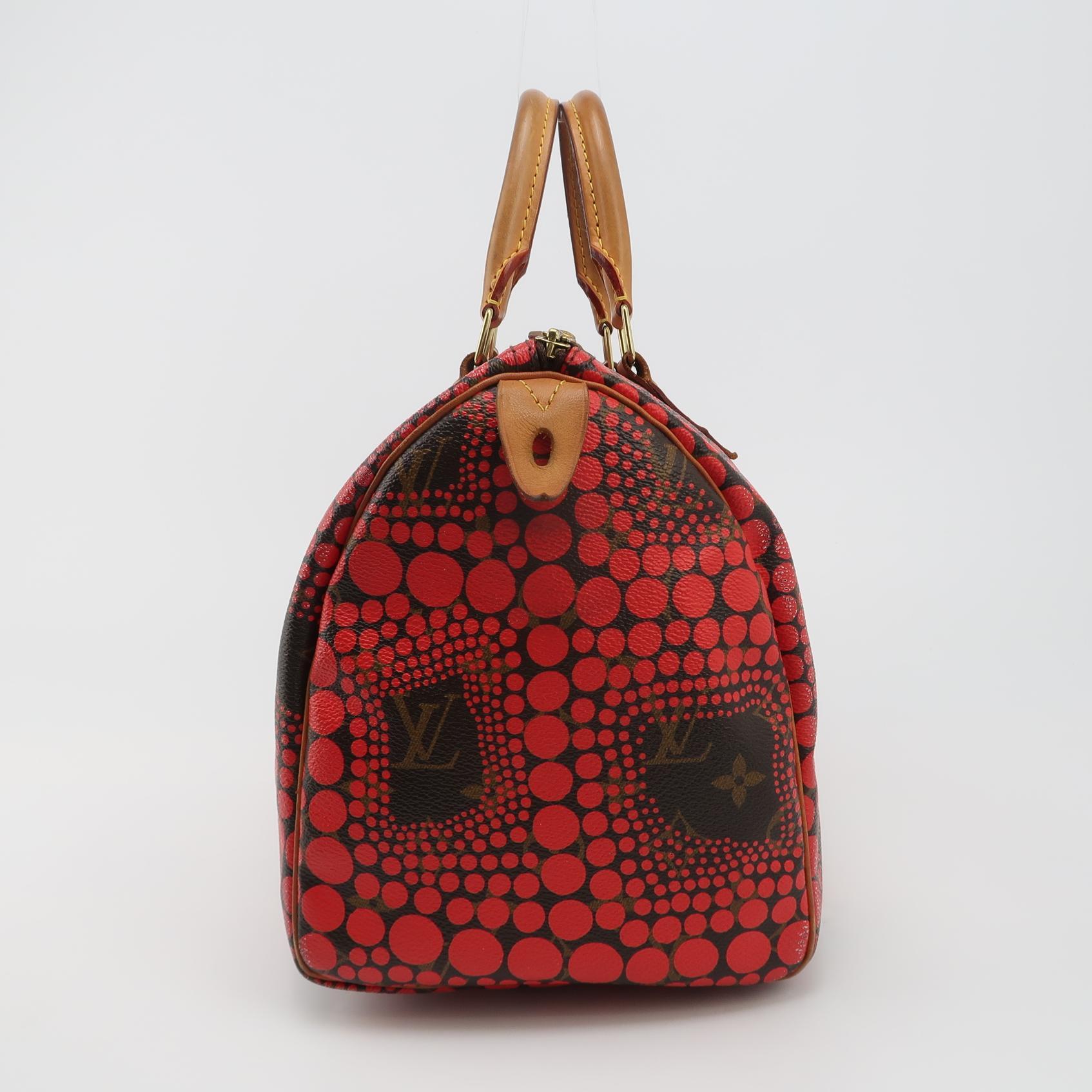Marrone Louis Vuitton x Yayoi Kusama Edizione Limitata Borsa Speedy 30 Rossa con Manico Superiore in vendita