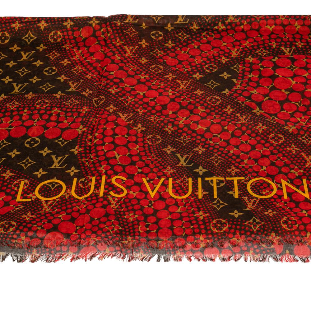 Red Louis Vuitton X Yayoi Kusama Logo Monogram Waves Infinity Scarf