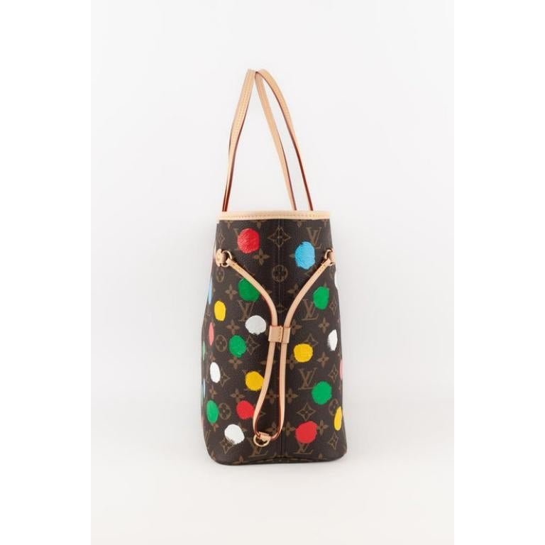 Black Louis Vuitton x Yayoi Kusama Neverfull Leather Bag, 2023 For Sale