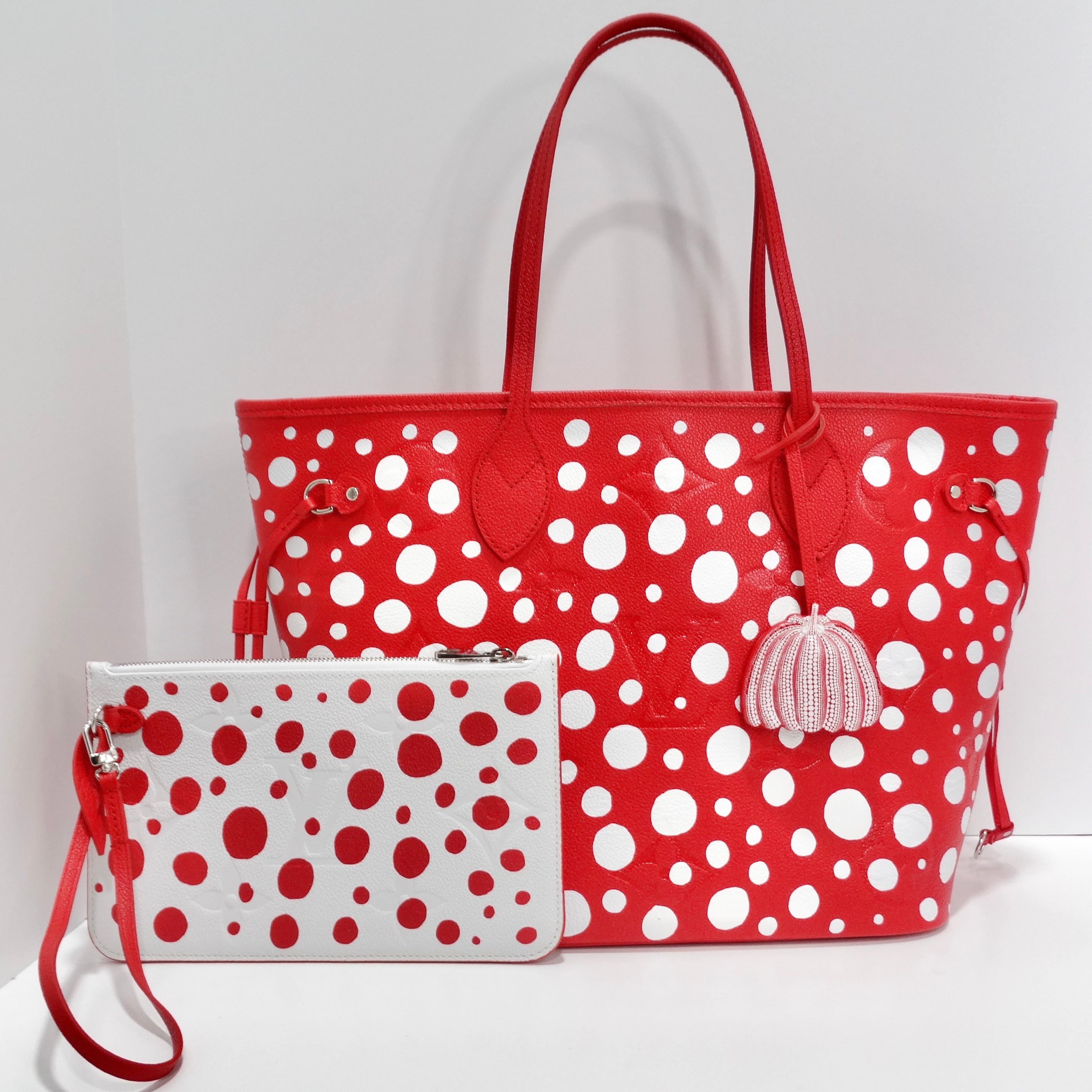 The Louis Vuitton x Yayoi Kusama Neverfull MM Tote Bag is a collaboration between the luxury fashion house Louis Vuitton and the renowned Japanese artist Yayoi Kusama. This tote bag is crafted from classic Louis Vuitton monogram-embossed leather in